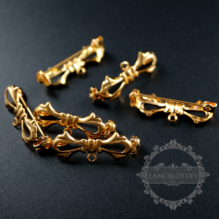 20pcs 11x30m vintage style gold color brass bow knot with loop DIY brooch findings supplies 1582043 - Click Image to Close