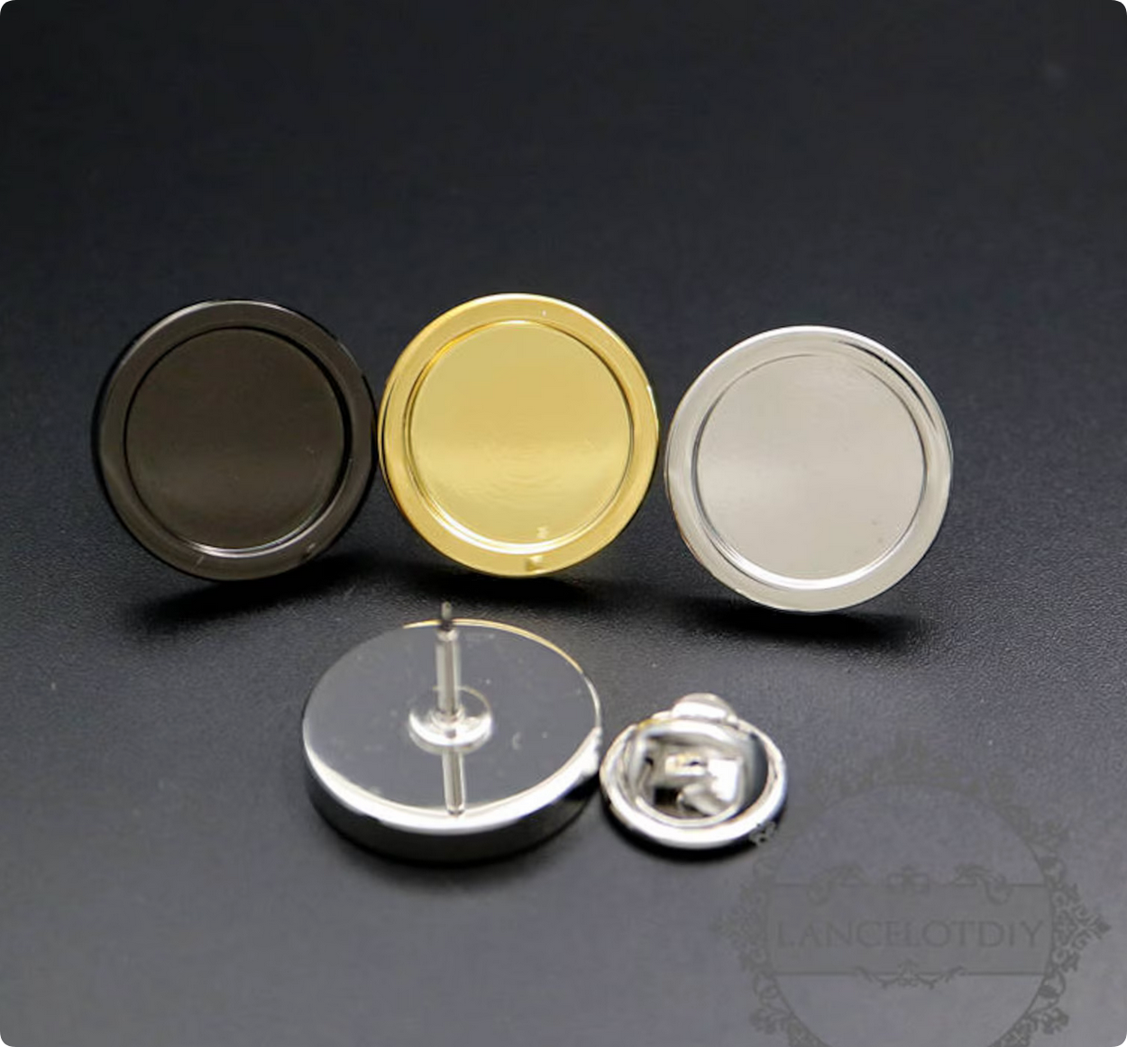 5pcs 15mm setting size round bezel gold,silver,gun black color DIY brooch pin supplies findings 1582046