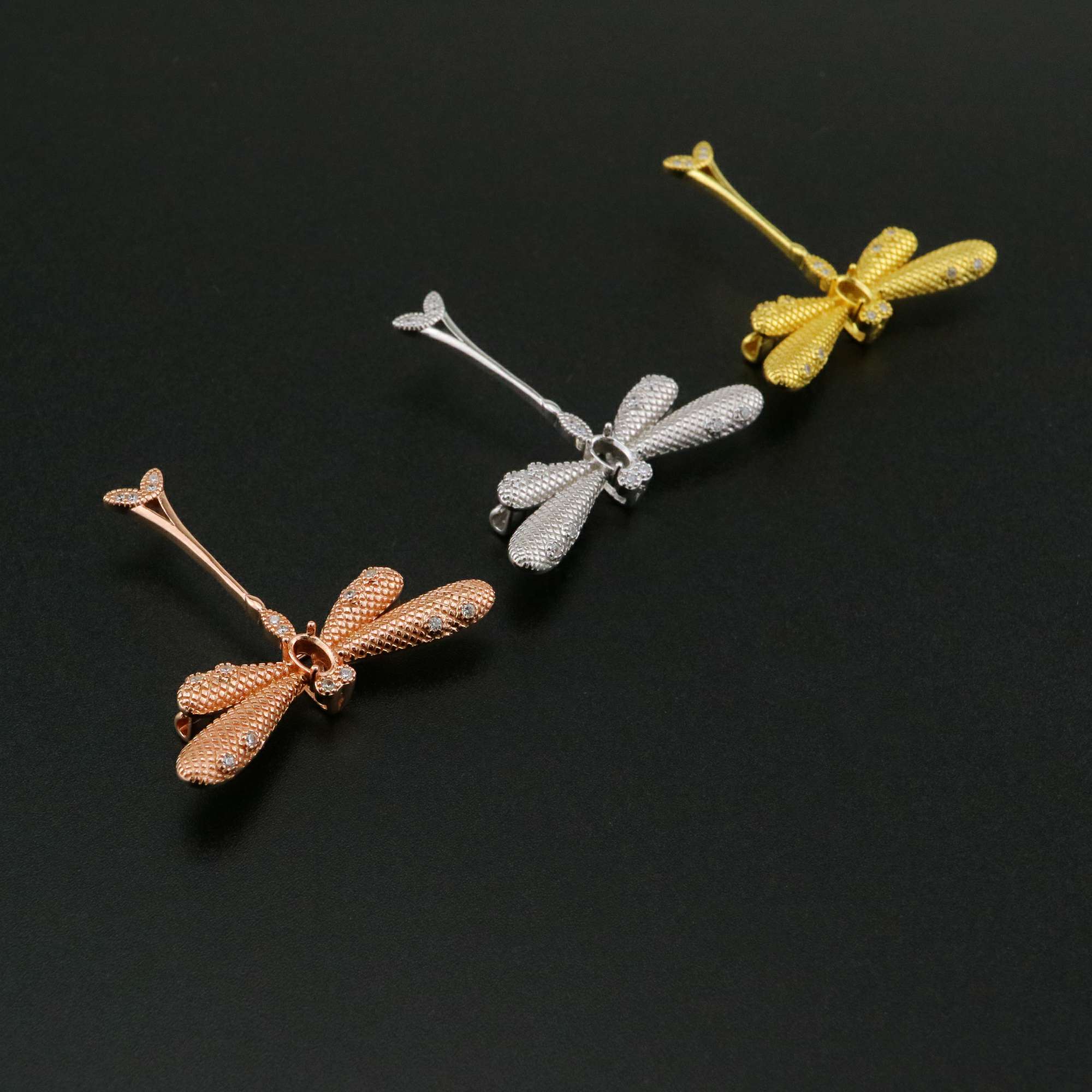1Pcs 4x6MM Oval Prong Pendant Settings Rose Gold Solid 925 Sterling Silver Dragonfly Brooch DIY Supplies 1582056 - Click Image to Close
