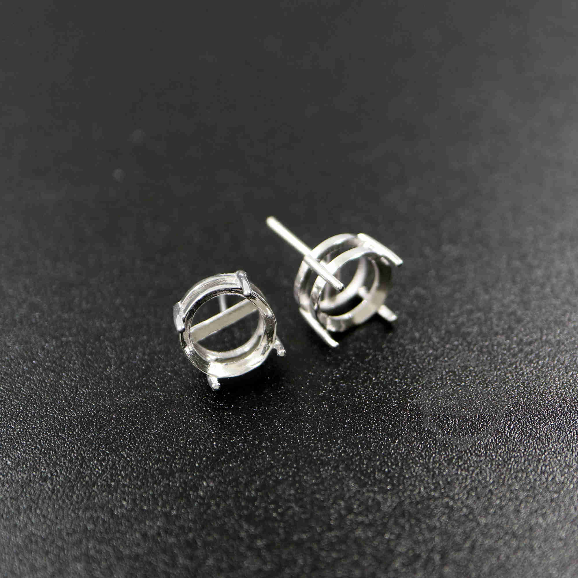 1Pair 4-10MM Round Simple Prong Settings For Cz Stone Solid 925 Sterling Silver DIY Studs Earrings Supplies 1702162 - Click Image to Close