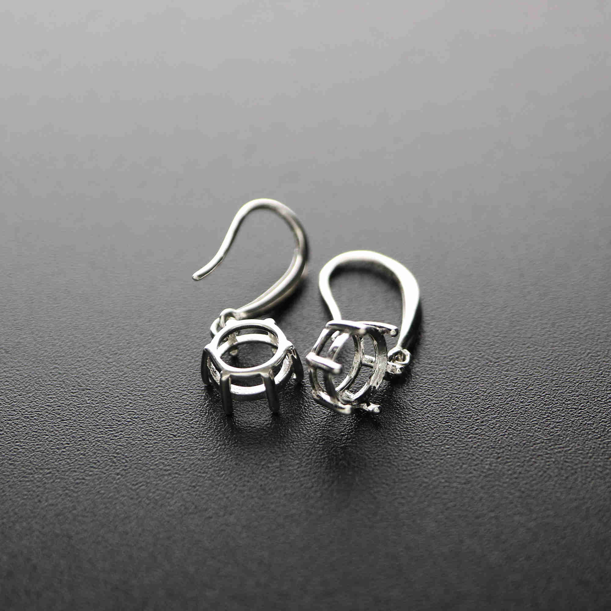 1Pair 5-8MM Round Solid 925 Sterling Silver DIY Prong Hook Earrings Settings Bezel 1702196 - Click Image to Close