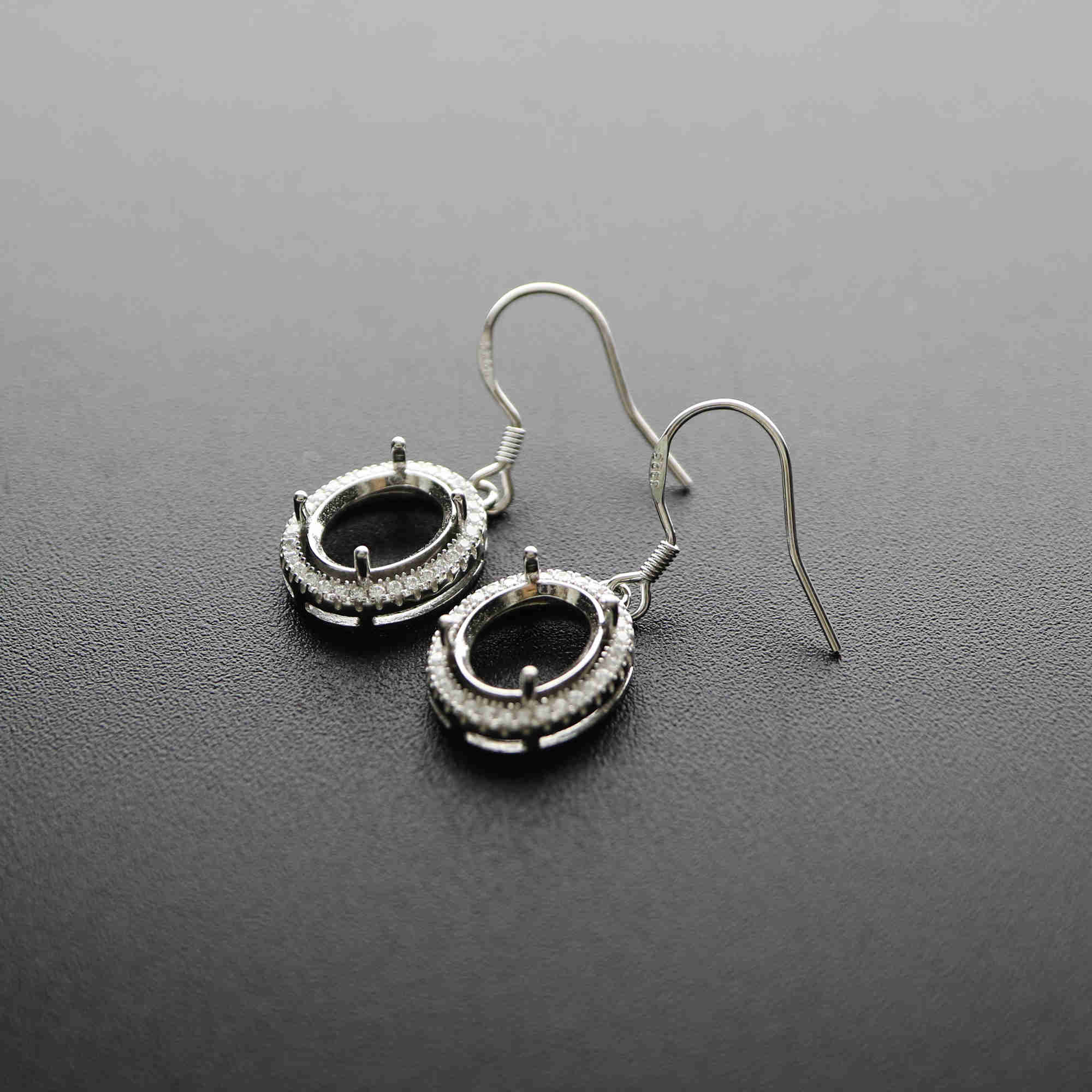 1Pair Multiple Size Oval Bezel Solid 925 Sterling Silver DIY Prong Hook Earrings Settings Bezel 1702197 - Click Image to Close