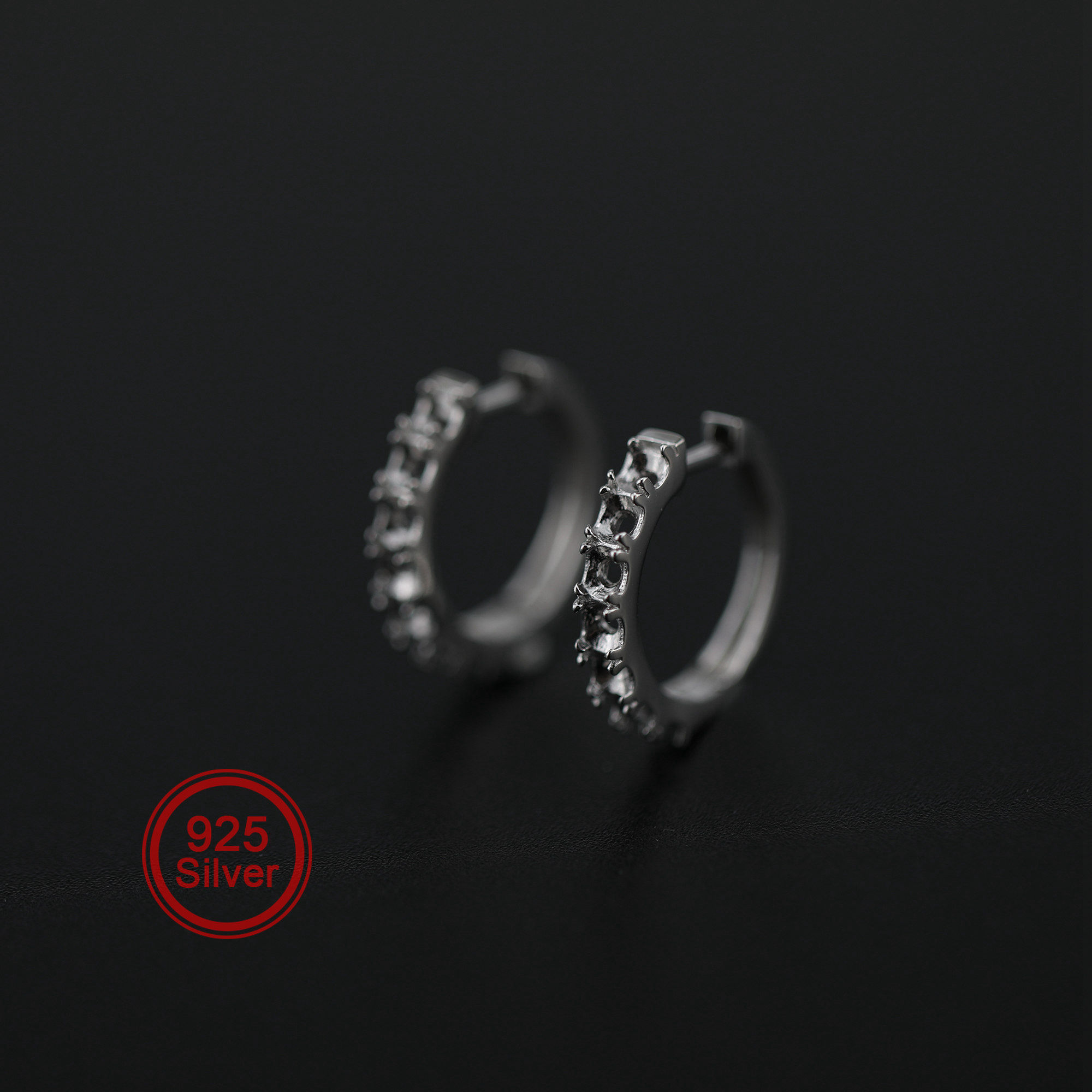 1Pair 3MM Round Prong Bezel Rose Gold Plated Solid 925 Sterling Silver Hoop Earrings Blank Settings 7 Stones Each Side 1702212