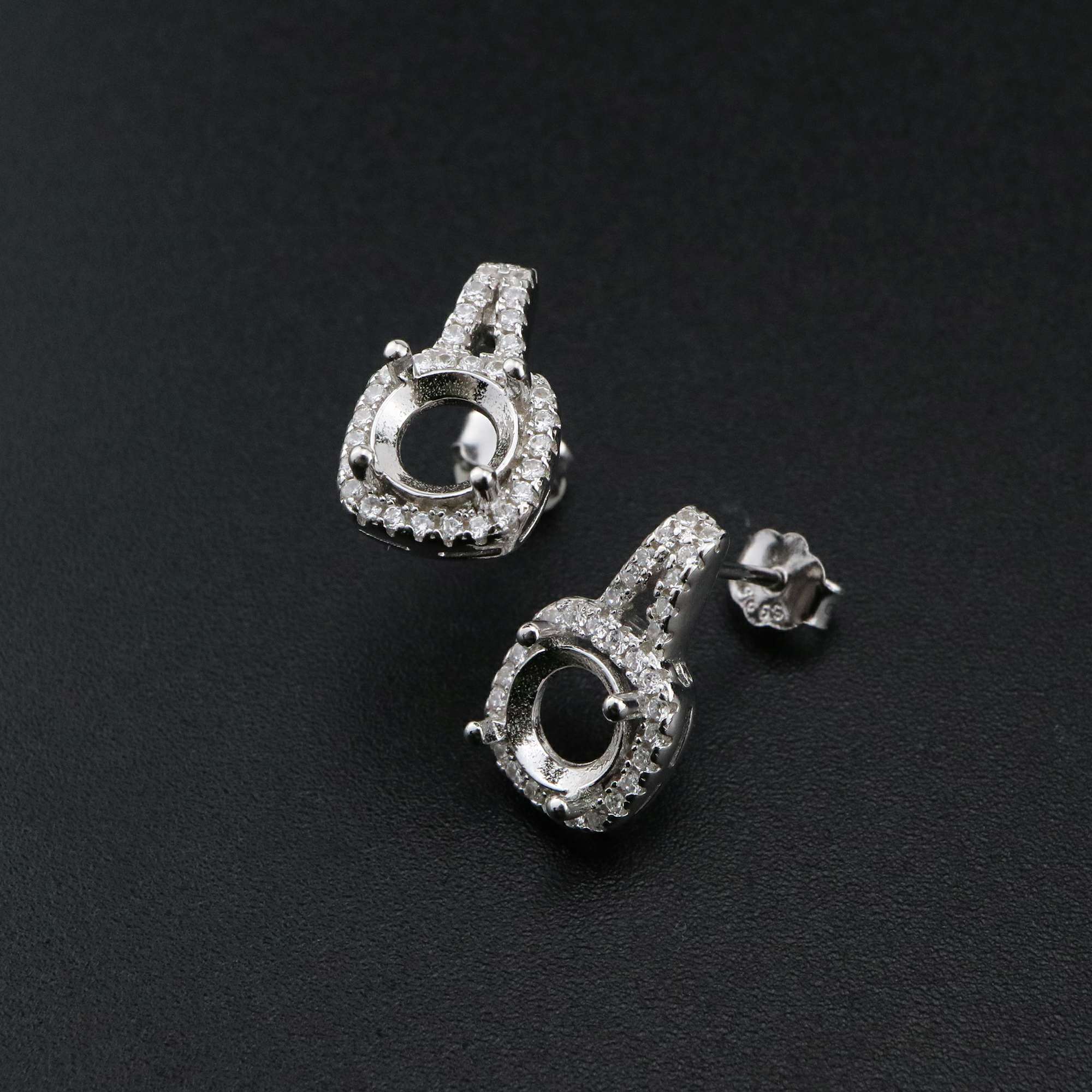 1Pair Round Studs Earrings Settings Halo Pave Solid 925 Sterling Silver Bezel DIY Supplies for Gemstone Jewelry 1702218 - Click Image to Close