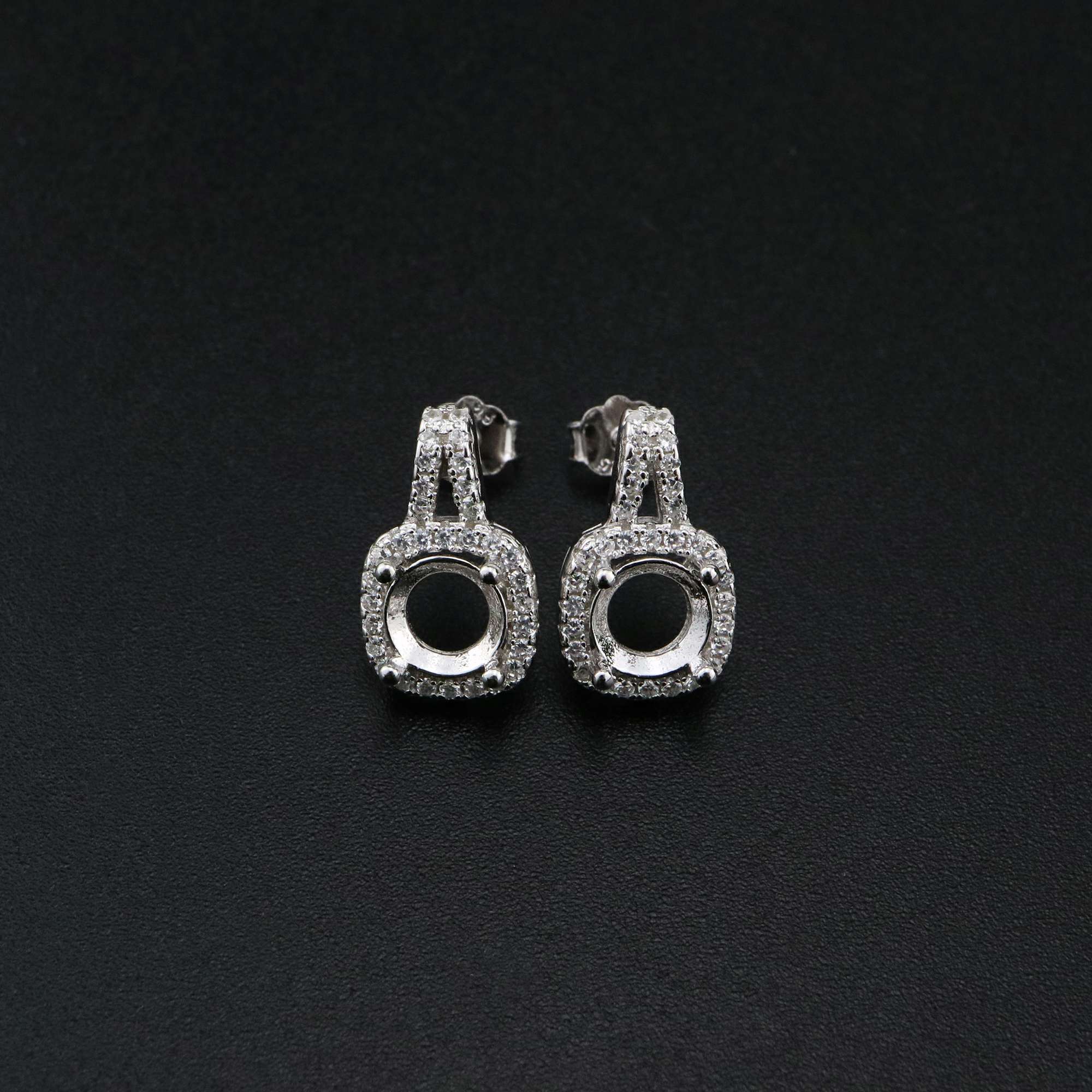 1Pair Round Studs Earrings Settings Halo Pave Solid 925 Sterling Silver Bezel DIY Supplies for Gemstone Jewelry 1702218 - Click Image to Close