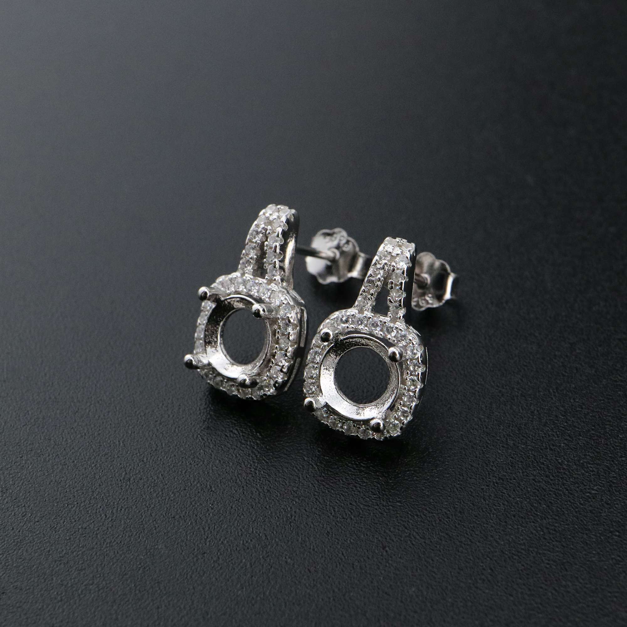 1Pair Round Studs Earrings Settings Halo Pave Solid 925 Sterling Silver Bezel DIY Supplies for Gemstone Jewelry 1702218 - Click Image to Close