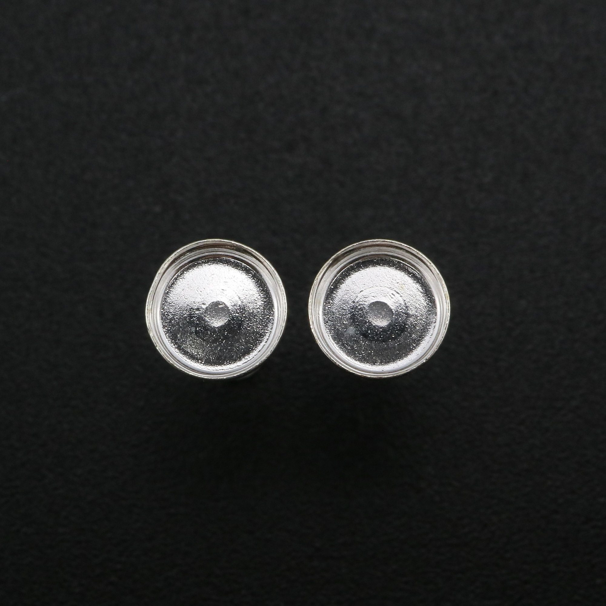 Round Bezel Studs Earrings Settings Solid 925 Sterling Silver for Cabochon Gemstone Resin DIY Supplies 1702228 - Click Image to Close