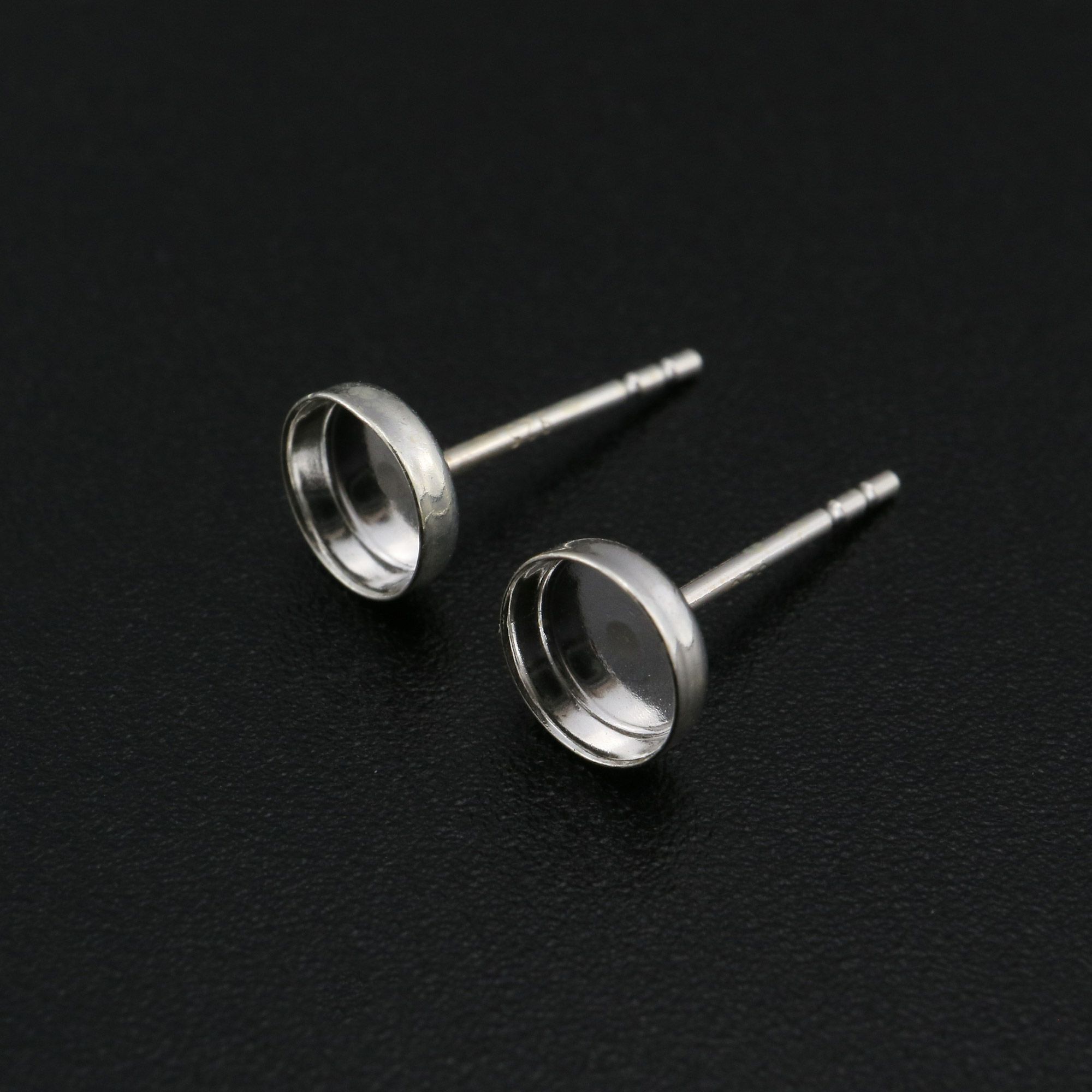 Round Bezel Studs Earrings Settings Solid 925 Sterling Silver for Cabochon Gemstone Resin DIY Supplies 1702228