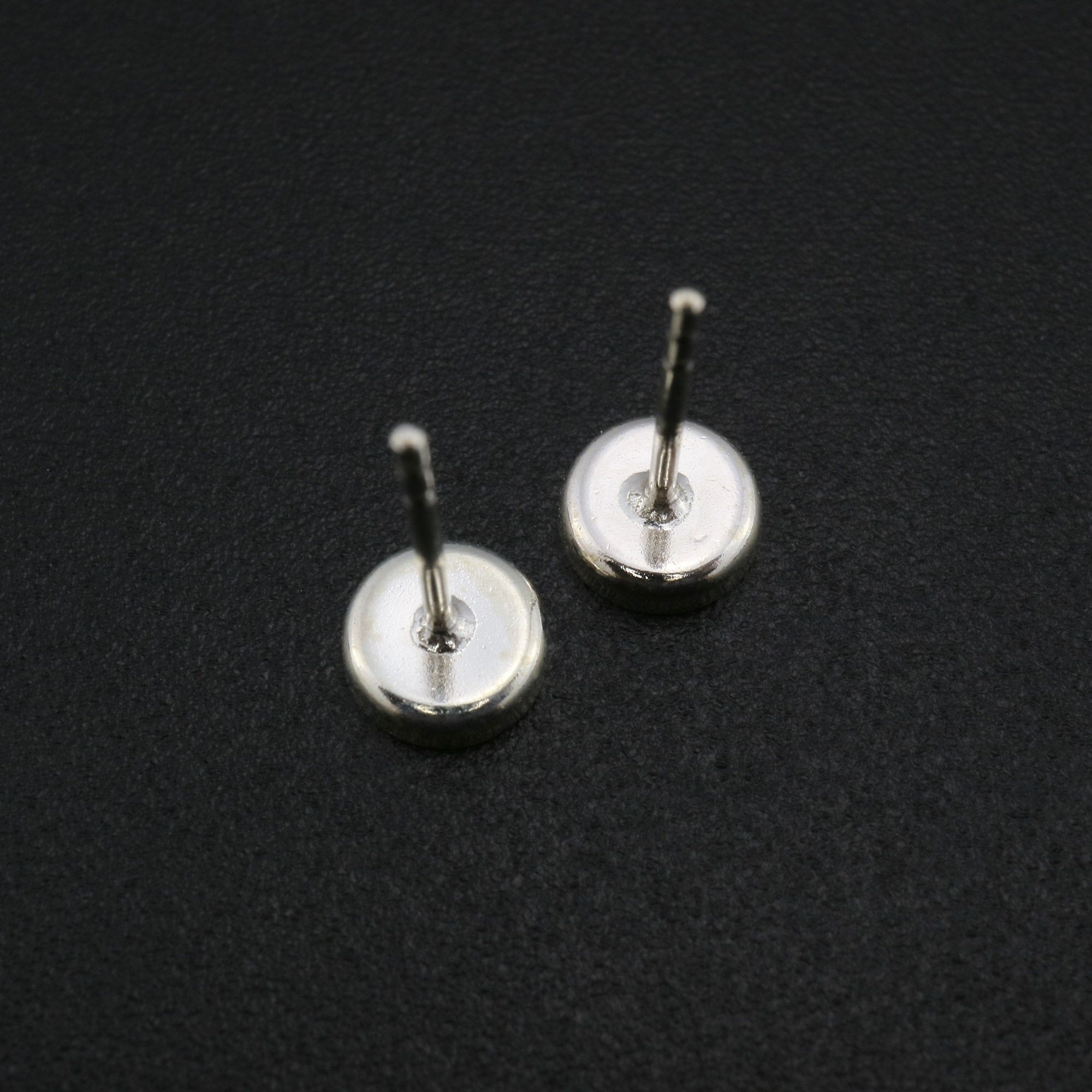 Round Bezel Studs Earrings Settings Solid 925 Sterling Silver for Cabochon Gemstone Resin DIY Supplies 1702228 - Click Image to Close
