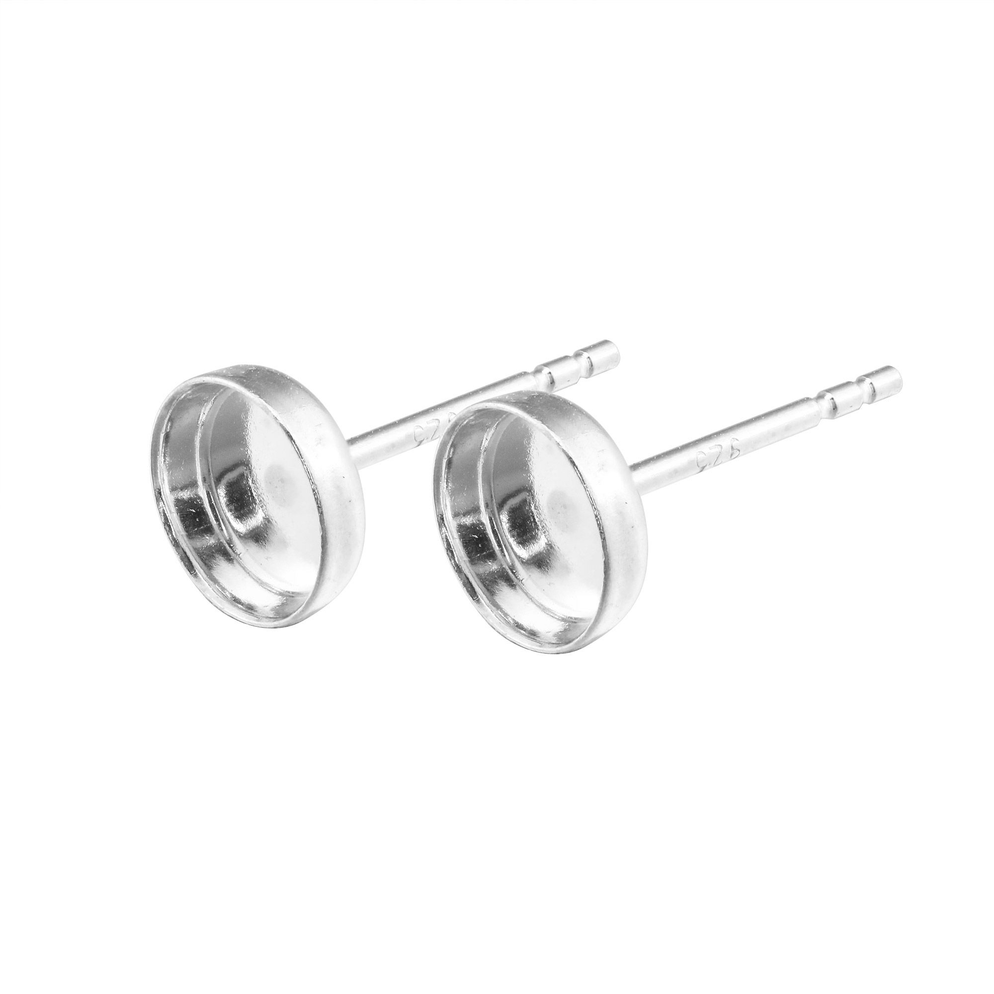 Round Bezel Studs Earrings Settings Solid 925 Sterling Silver for Cabochon Gemstone Resin DIY Supplies 1702228