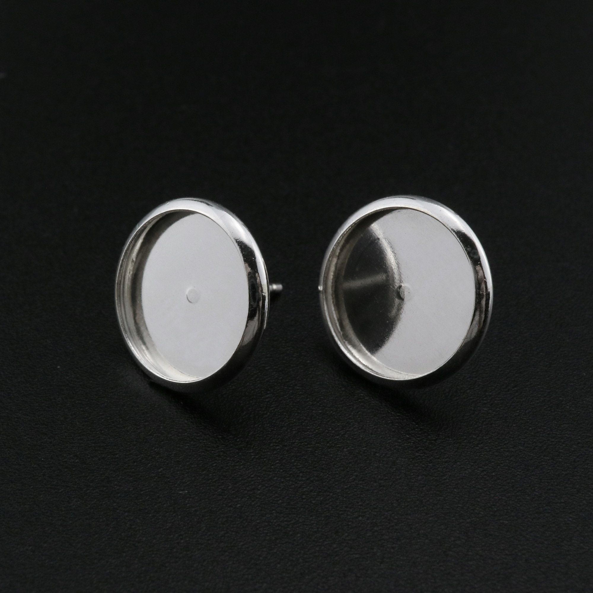 12MM Round Bezel Studs Earrings Settings Solid 925 Sterling Silver for Cabochon Gemstone Resin DIY Supplies 1702230 - Click Image to Close