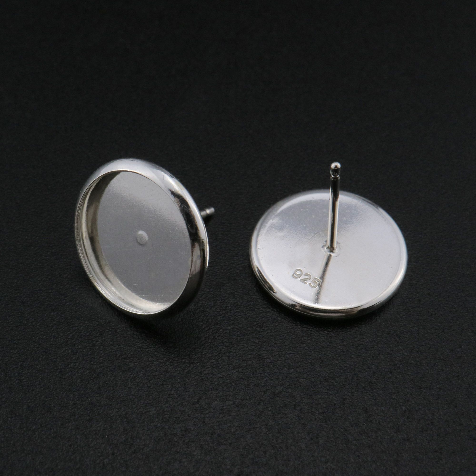 12MM Round Bezel Studs Earrings Settings Solid 925 Sterling Silver for Cabochon Gemstone Resin DIY Supplies 1702230 - Click Image to Close
