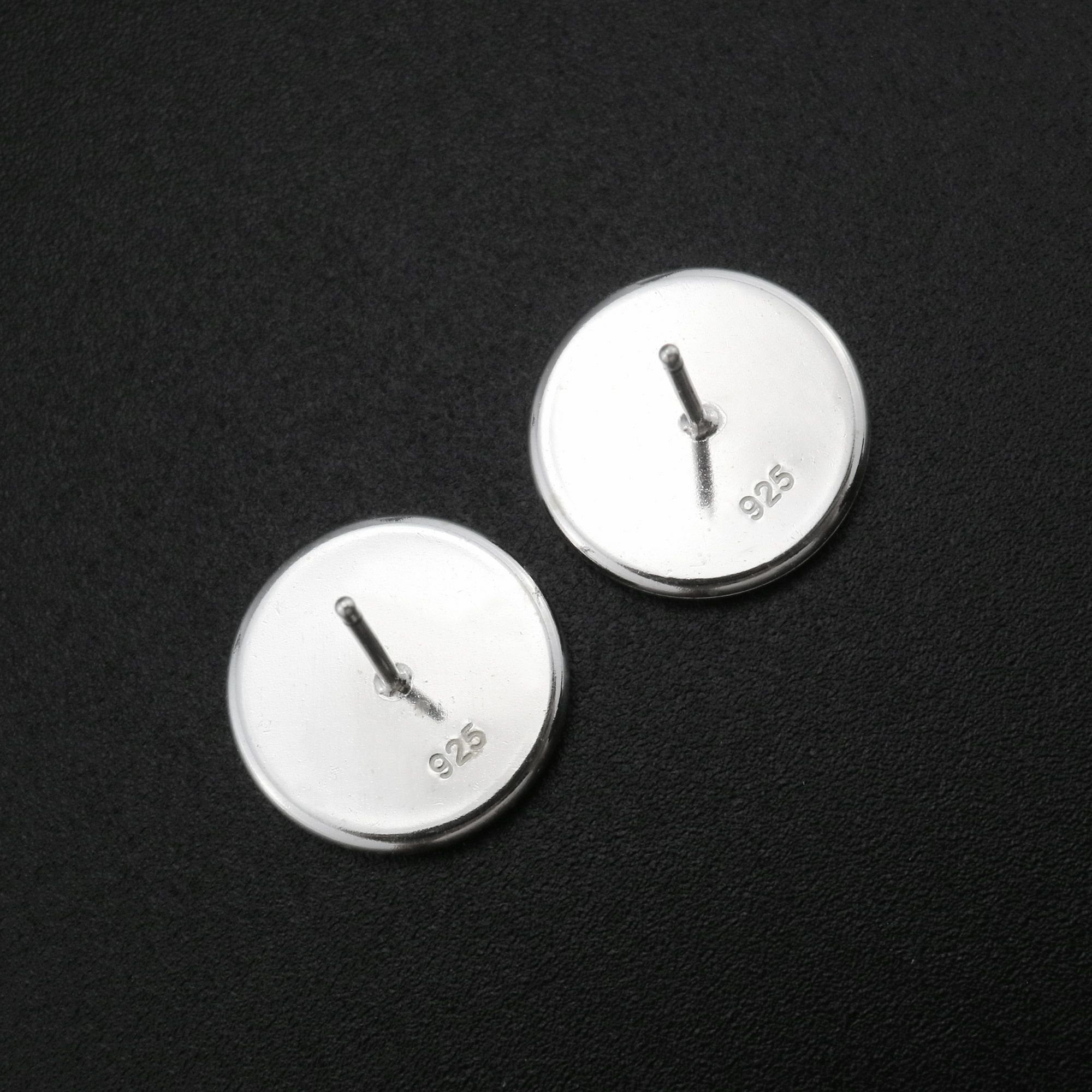 12MM Round Bezel Studs Earrings Settings Solid 925 Sterling Silver for Cabochon Gemstone Resin DIY Supplies 1702230 - Click Image to Close