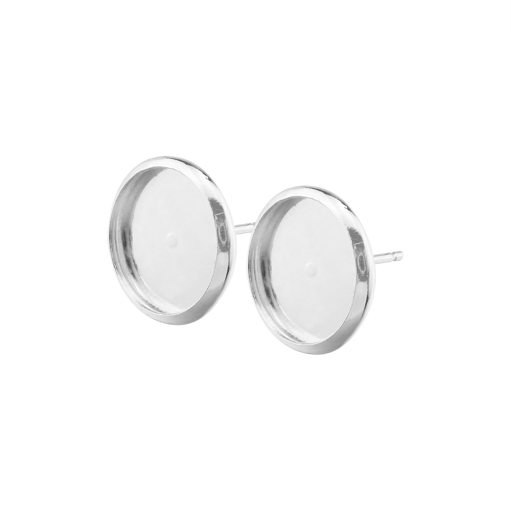 12MM Round Bezel Studs Earrings Settings Solid 925 Sterling Silver for Cabochon Gemstone Resin DIY Supplies 1702230 - Click Image to Close