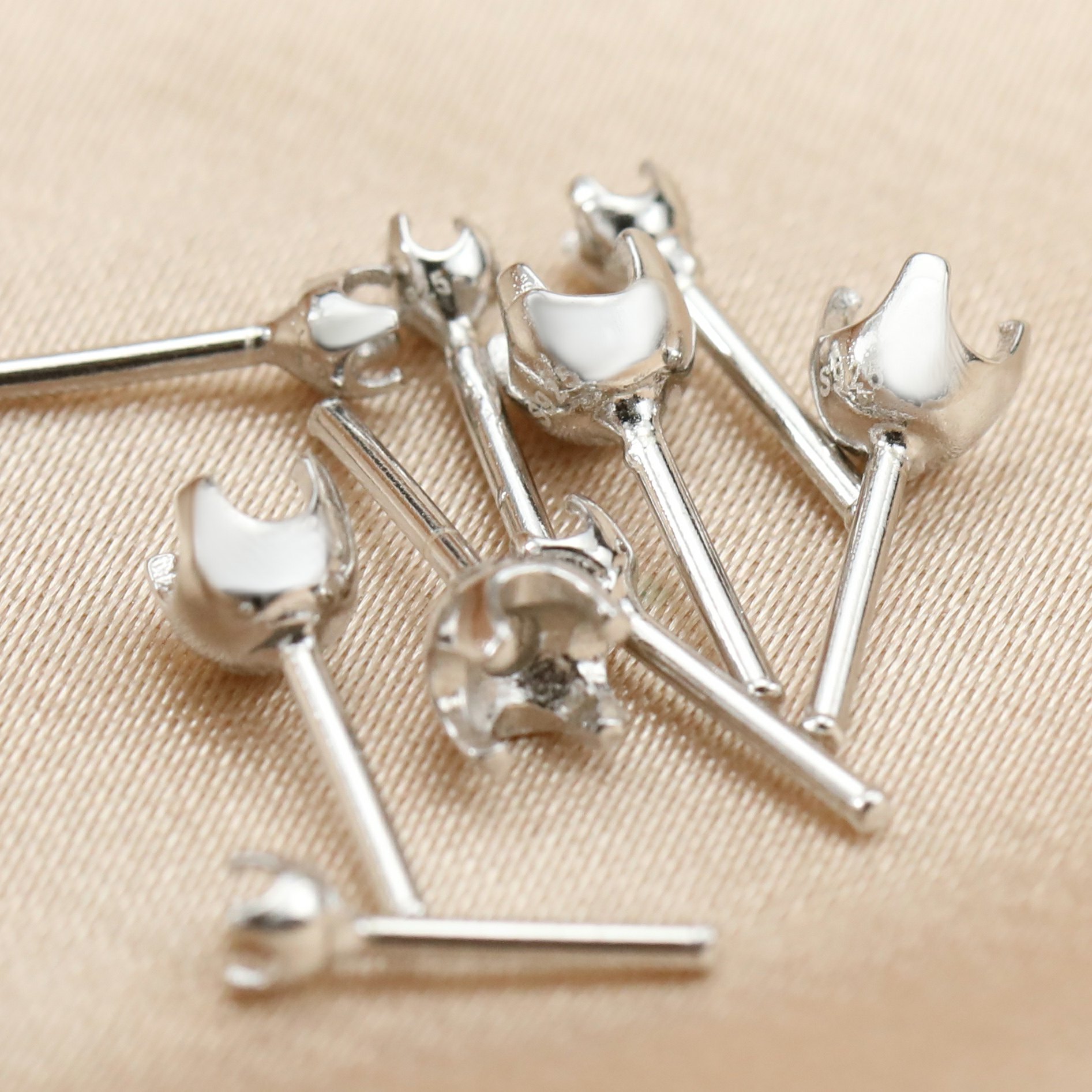 2-3MM Round Prong Settings Nose Bone Stud Solid 925c Sterling Silver Nose Screw Ring DIY Supplies 1702232 - Click Image to Close