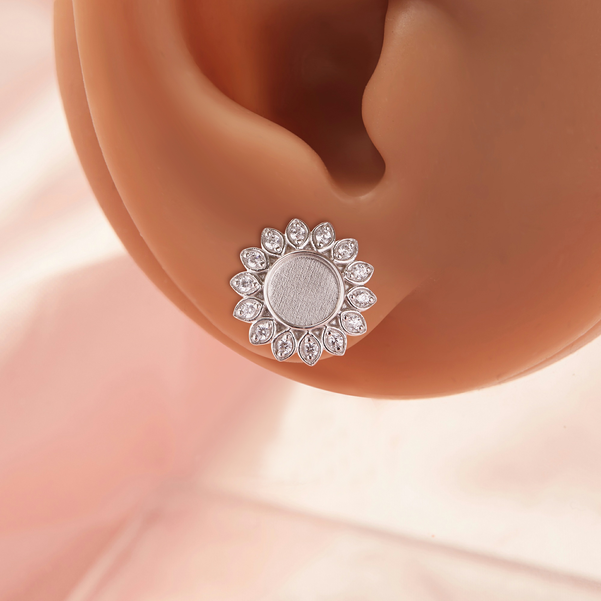 Keepsake Breast Milk Resin 6MM Round Bezel Studs Earrings Settings,Sun Flower Solid Back Solid 925 Sterling Silver Earring,DIY Earrings Supplies 1702248