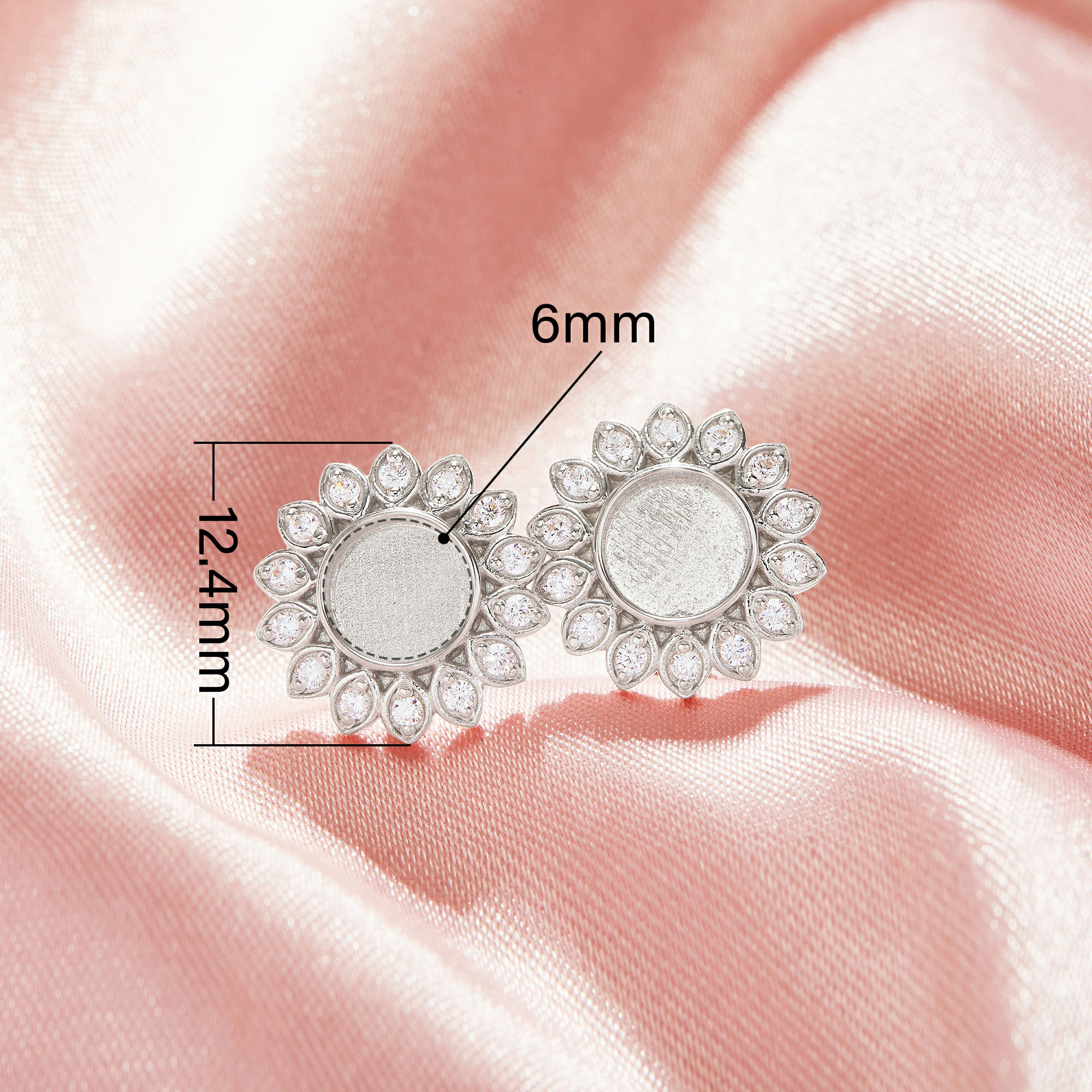 Keepsake Breast Milk Resin 6MM Round Bezel Studs Earrings Settings,Sun Flower Solid Back Solid 925 Sterling Silver Earring,DIY Earrings Supplies 1702248
