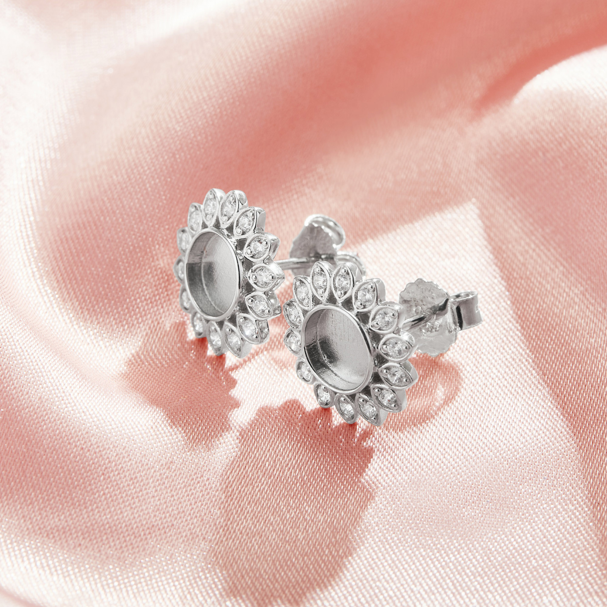 Keepsake Breast Milk Resin 6MM Round Bezel Studs Earrings Settings,Sun Flower Solid Back Solid 925 Sterling Silver Earring,DIY Earrings Supplies 1702248