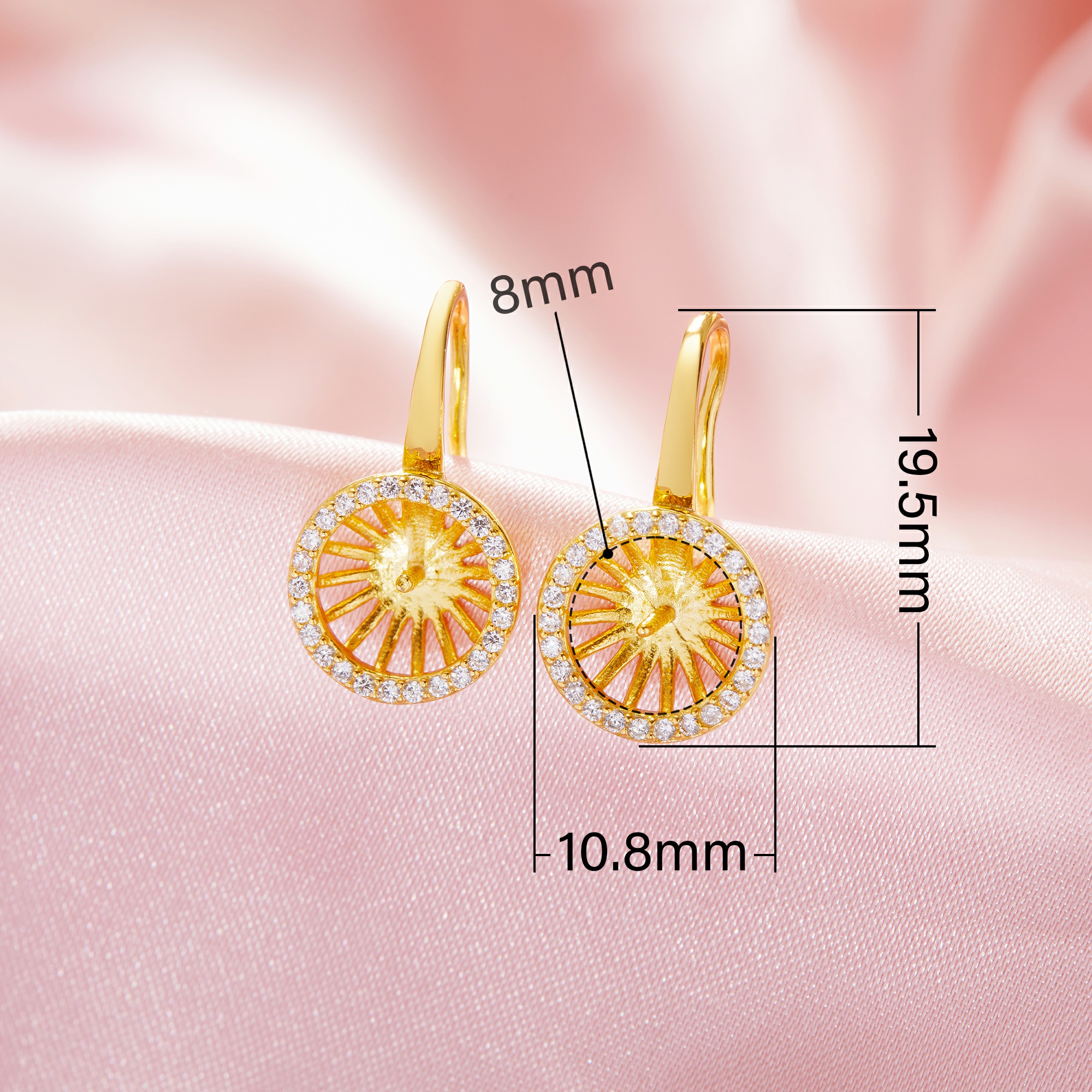 Keepsake Breast Milk Resin Ball Round Pin Hoop Earrings Settings For Half Drilled Pearl Bead,Solid 14K 18K Gold Earrings,DIY Earring Supplies 1705079 - Click Image to Close