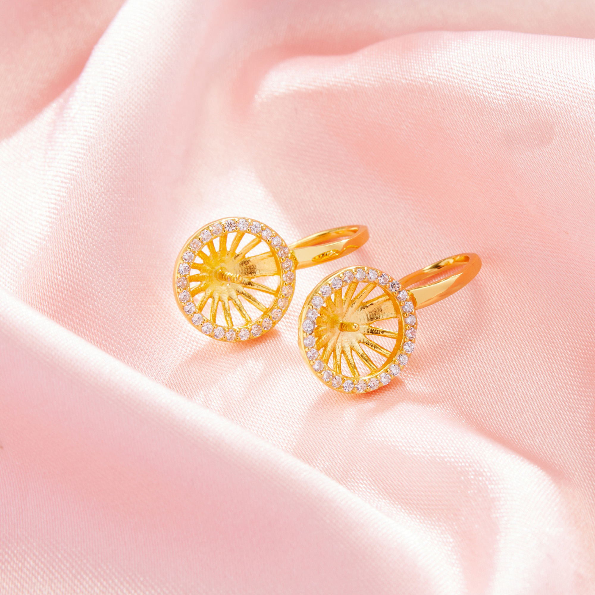 Keepsake Breast Milk Resin Ball Round Pin Hoop Earrings Settings For Half Drilled Pearl Bead,Solid 14K 18K Gold Earrings,DIY Earring Supplies 1705079 - Click Image to Close