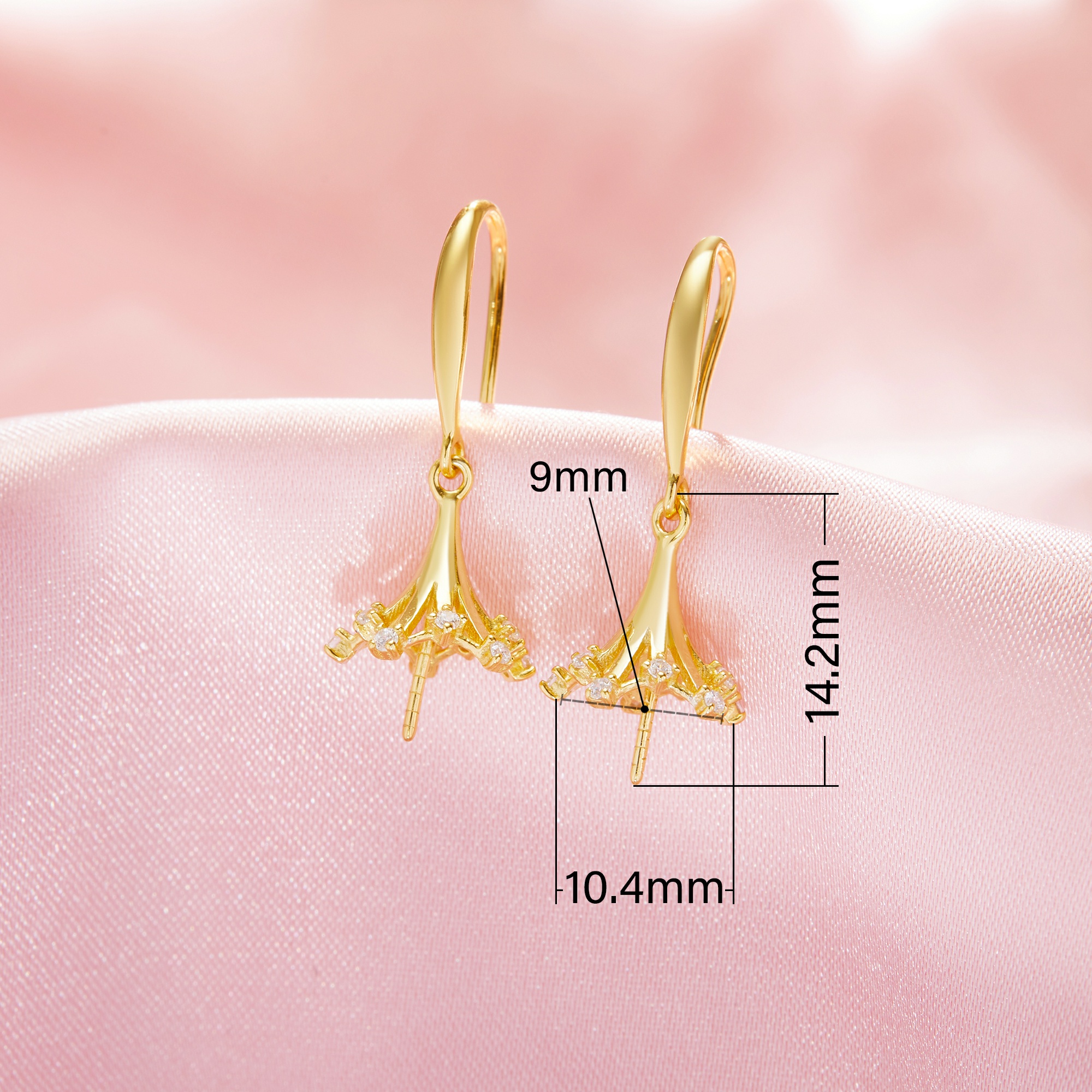 Keepsake Breast Milk Resin Ball Flower Pin Solid 14K 18K Gold Hoops Earrings Settings for Half Drilled Pearl Bead,DIY Earring Supplies 1705080 - Click Image to Close