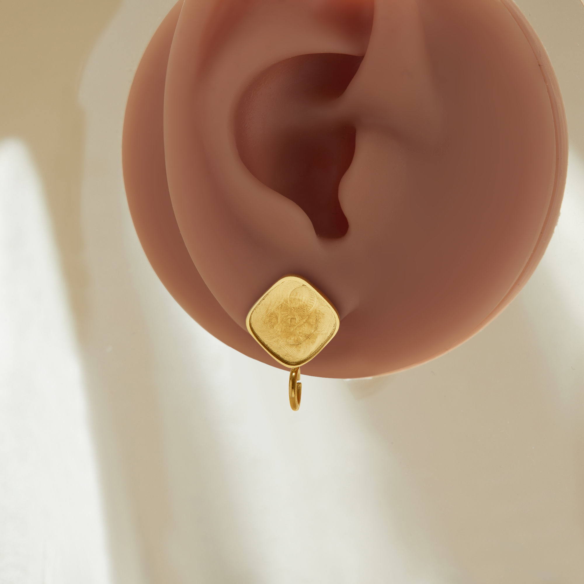 1Pair 11MM Keepsake Resin Cushion Square Studs Earrings Settings With Loop,Stainless Steel Gold Plated Earrings,DIY Earring Supplies 1705082