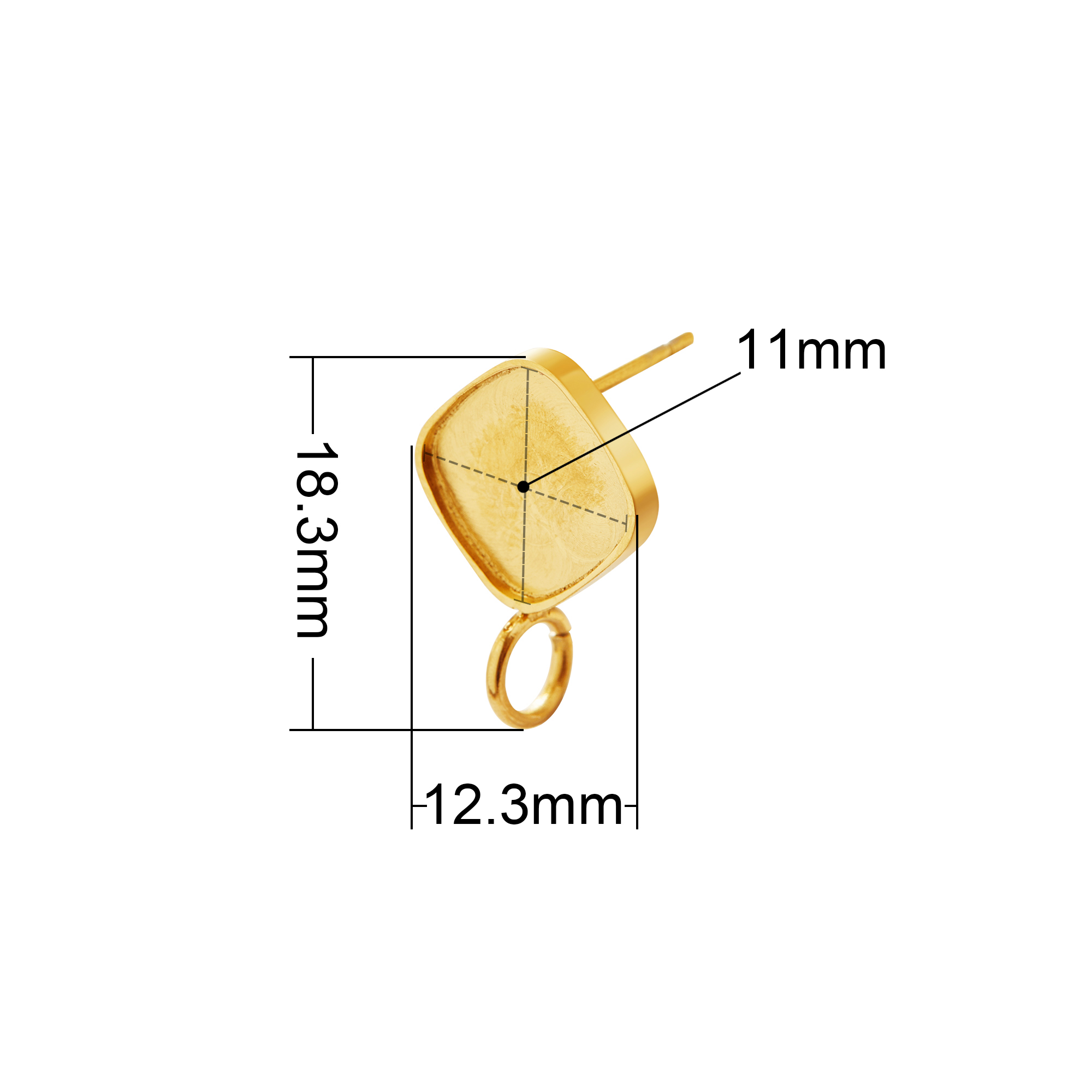 1Pair 11MM Keepsake Resin Cushion Square Studs Earrings Settings With Loop,Stainless Steel Gold Plated Earrings,DIY Earring Supplies 1705082
