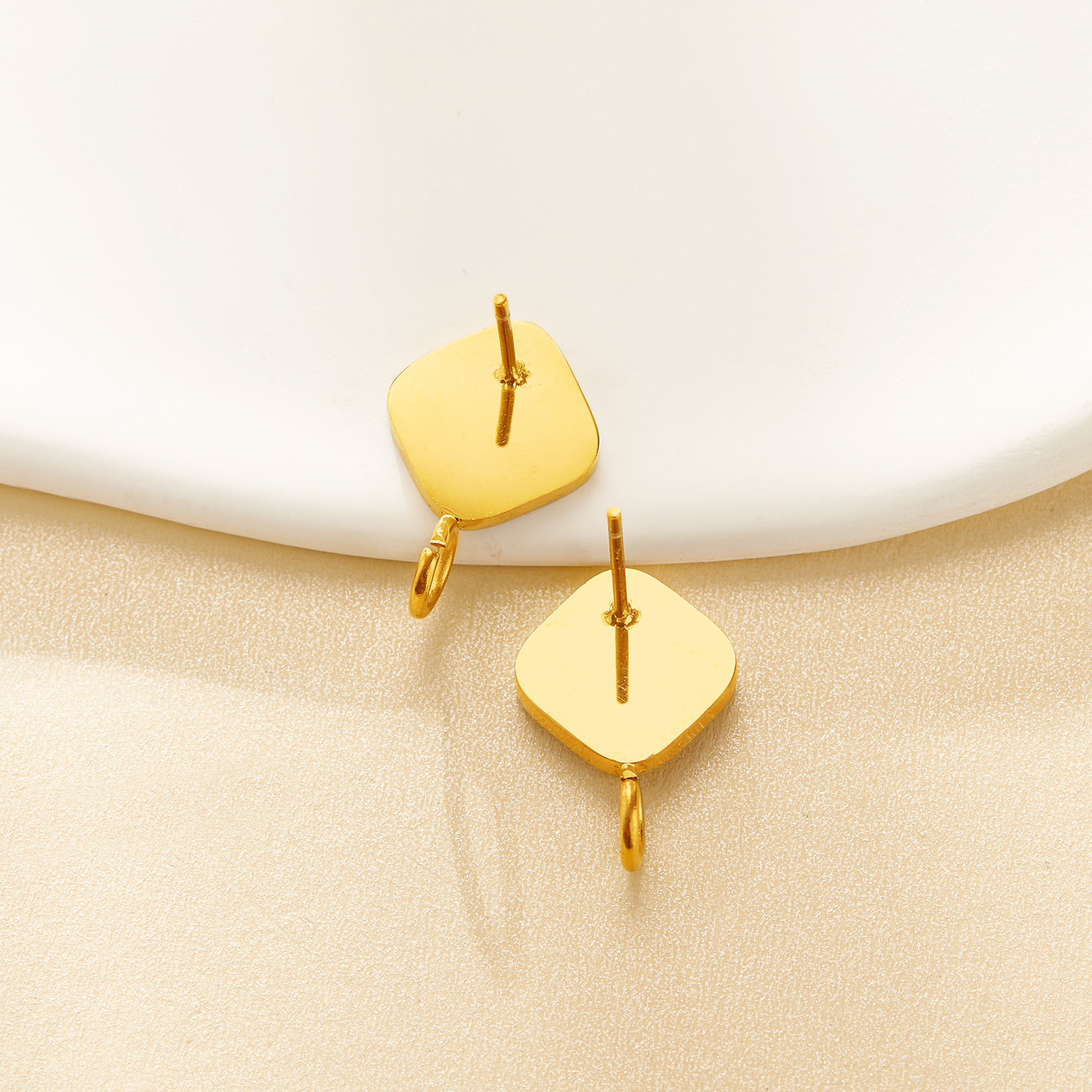 1Pair 11MM Keepsake Resin Cushion Square Studs Earrings Settings With Loop,Stainless Steel Gold Plated Earrings,DIY Earring Supplies 1705082