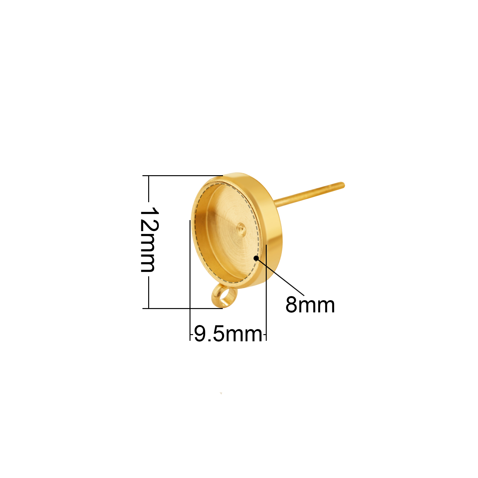 1Pair 8MM Keepsake Breast Milk Resin Round Studs Earrings Settings,Stainless Steel Gold Plated Earrings,DIY Earring Supplies 1705083