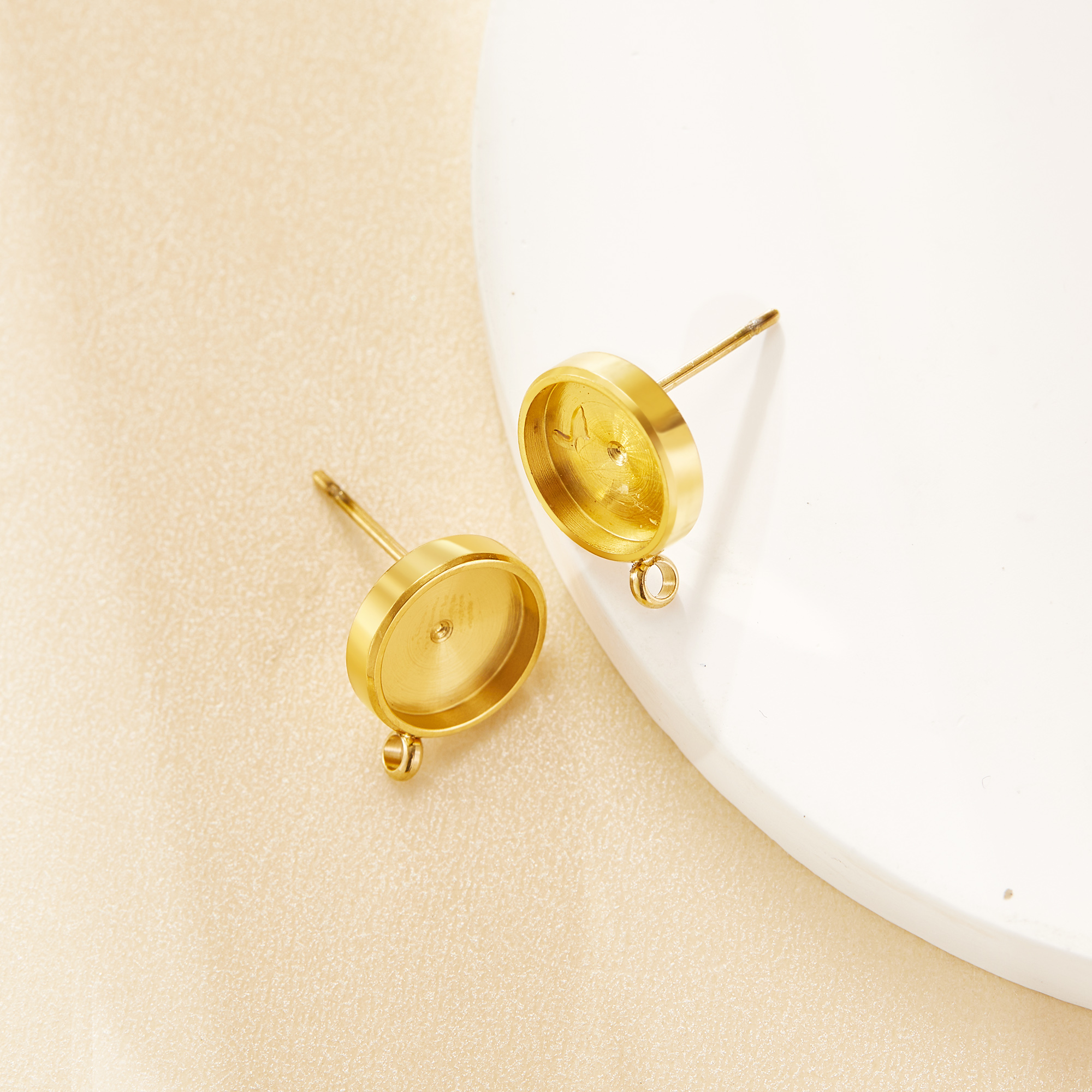 1Pair 8MM Keepsake Breast Milk Resin Round Studs Earrings Settings,Stainless Steel Gold Plated Earrings,DIY Earring Supplies 1705083