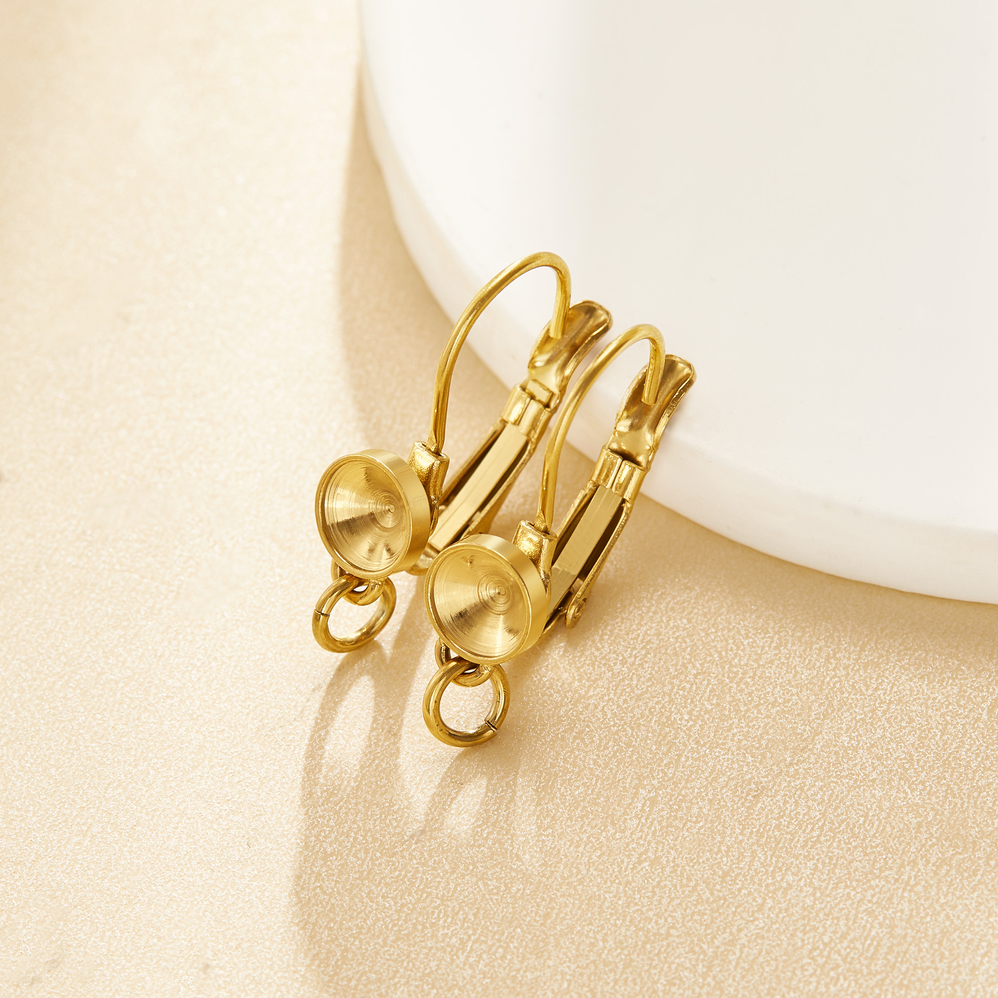 1Pair 5.5MM Keepsake Breast Milk Resin Round Hook Earrings Settings,Stainless Steel Gold Plated Earrings,DIY Earring Supplies 1705084