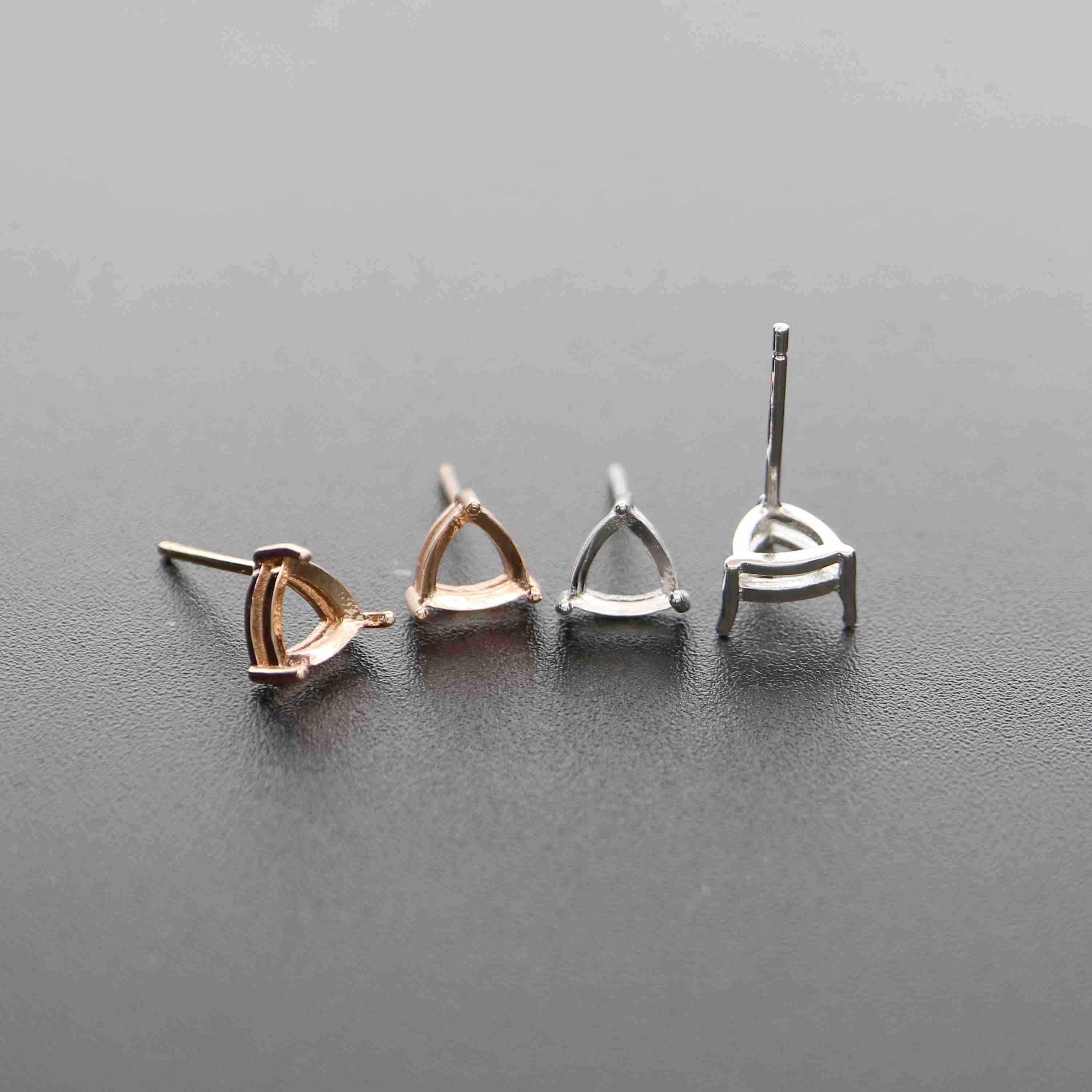 1Pair 5-6MM Triangle Solid 925 Sterling Silver Rose Gold Tone DIY Prong Studs Earrings Settings Bezel 1706022 - Click Image to Close