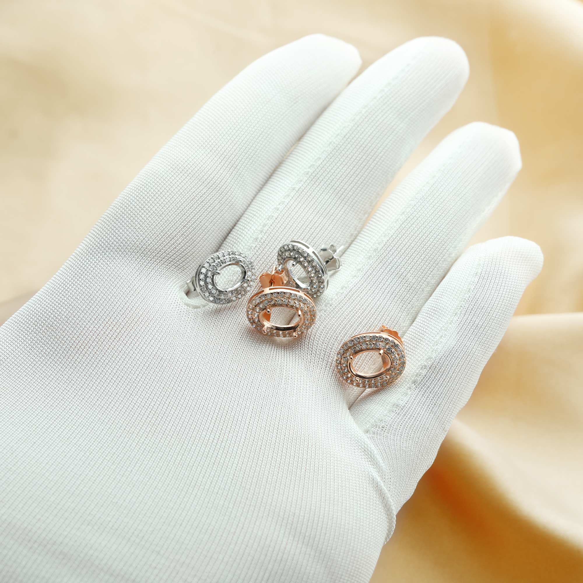1Pair Multiple Sizes Oval Solid 925 Sterling Silver Rose Gold Tone DIY Prong Studs Earrings Settings Bezel With Cubic Zirconia 1706025 - Click Image to Close
