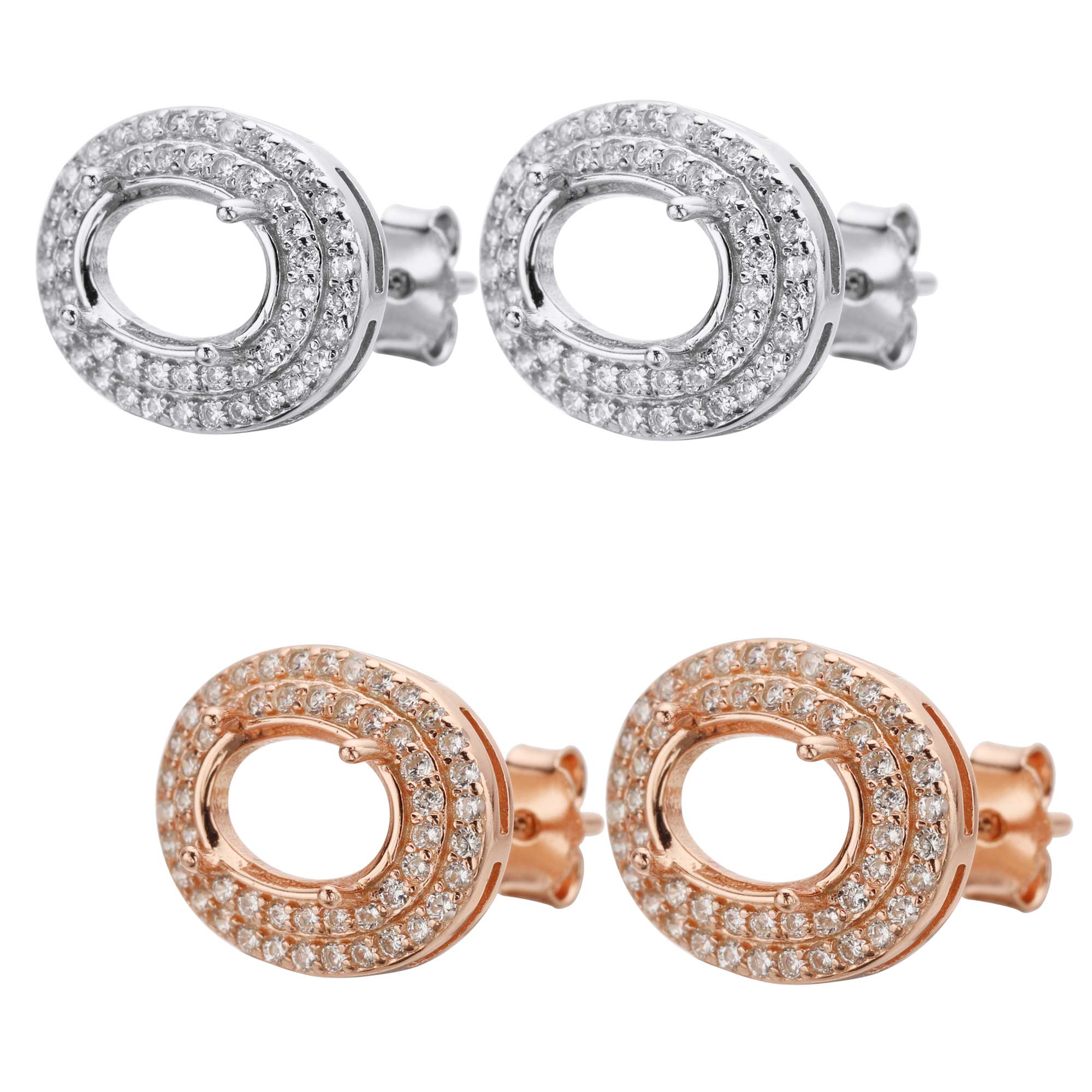 1Pair Multiple Sizes Oval Solid 925 Sterling Silver Rose Gold Tone DIY Prong Studs Earrings Settings Bezel With Cubic Zirconia 1706025 - Click Image to Close