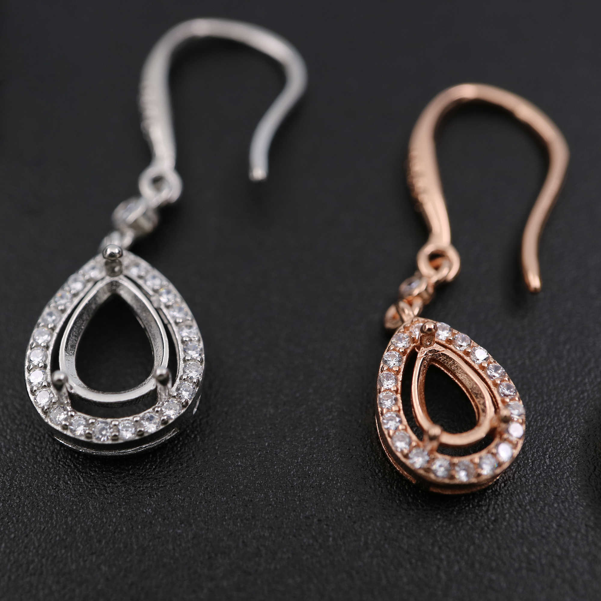 1Pair Multiple Size Pear Bezel Rose Gold Plated Solid 925 Sterling Silver Halo Pave Hook Earrings DIY Gemstone Jewelry Supplies 1706039 - Click Image to Close