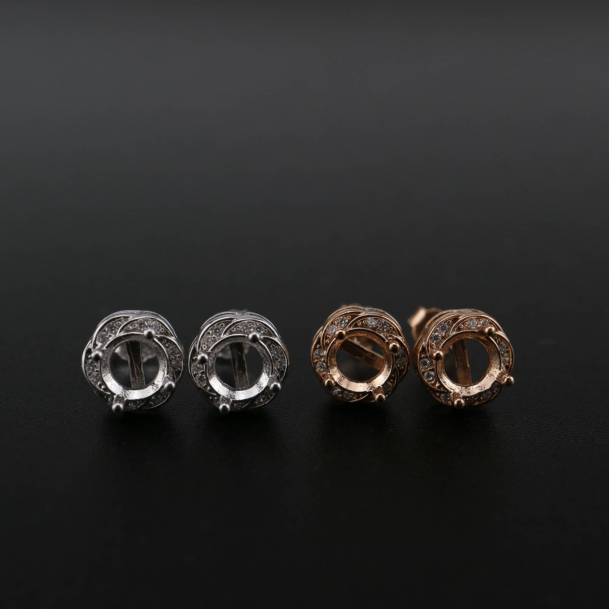 1Pair 5-6MM Rose Gold Plated Solid 925 Sterling Silver DIY Round Bezel Prong Studs Earrings Settings for Gemstone Moissanite 1706044 - Click Image to Close