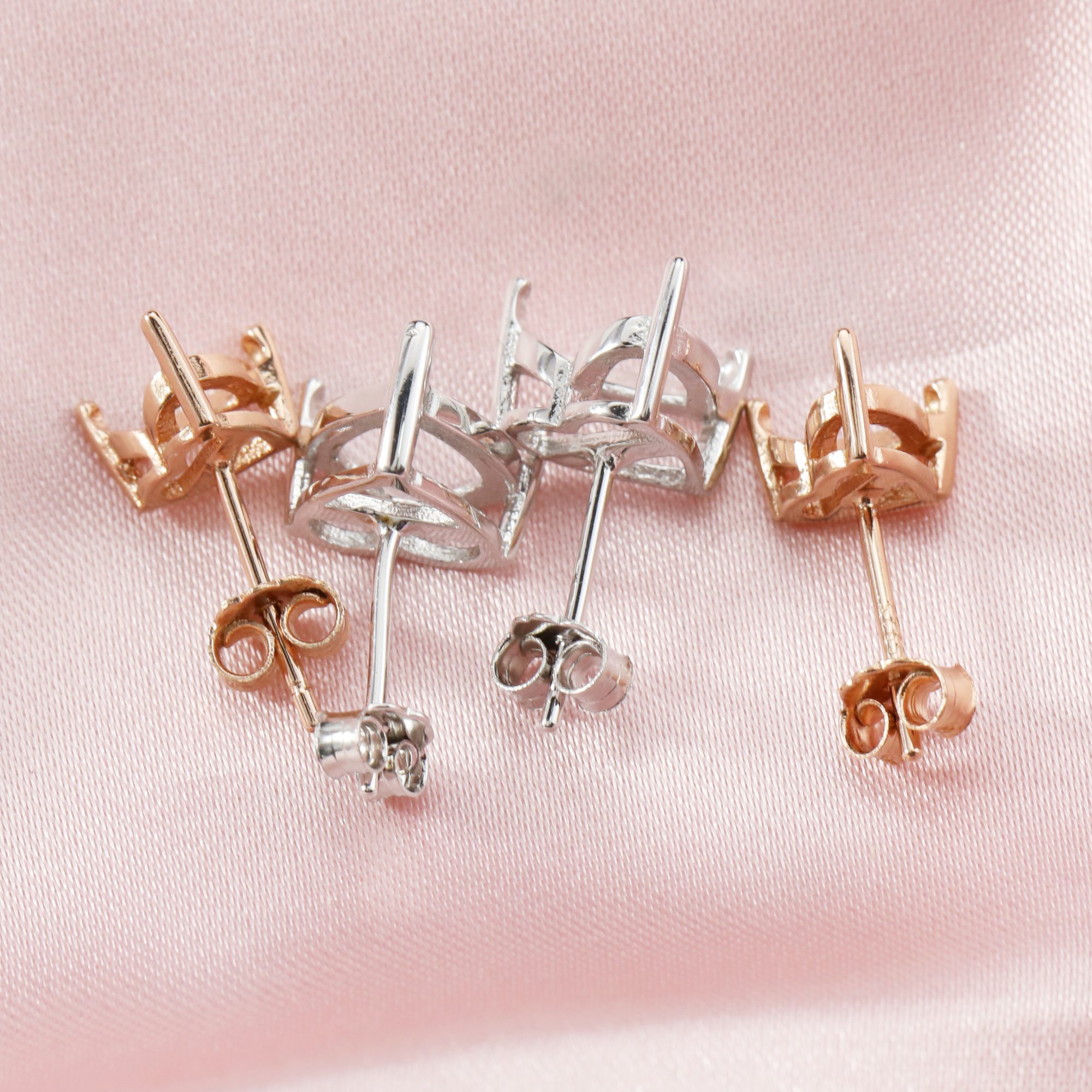 14K Solid Gold Heart Prongs Studs Earrings Settings for Faceted Gemstone DIY Supplies Findings 1706045-1 - Click Image to Close