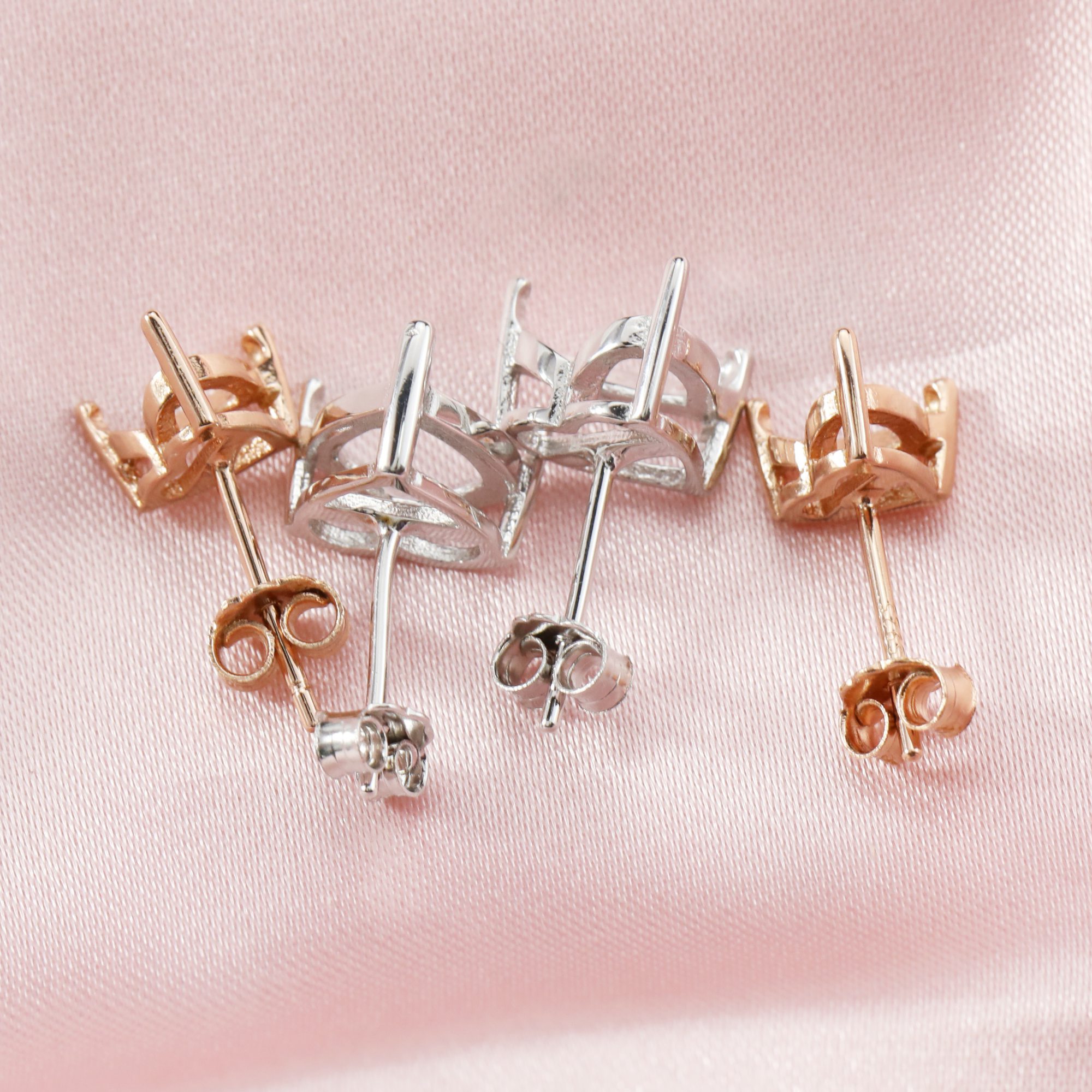 14K Solid Gold Heart Prongs Studs Earrings Settings for Faceted Gemstone DIY Supplies Findings 1706045-1