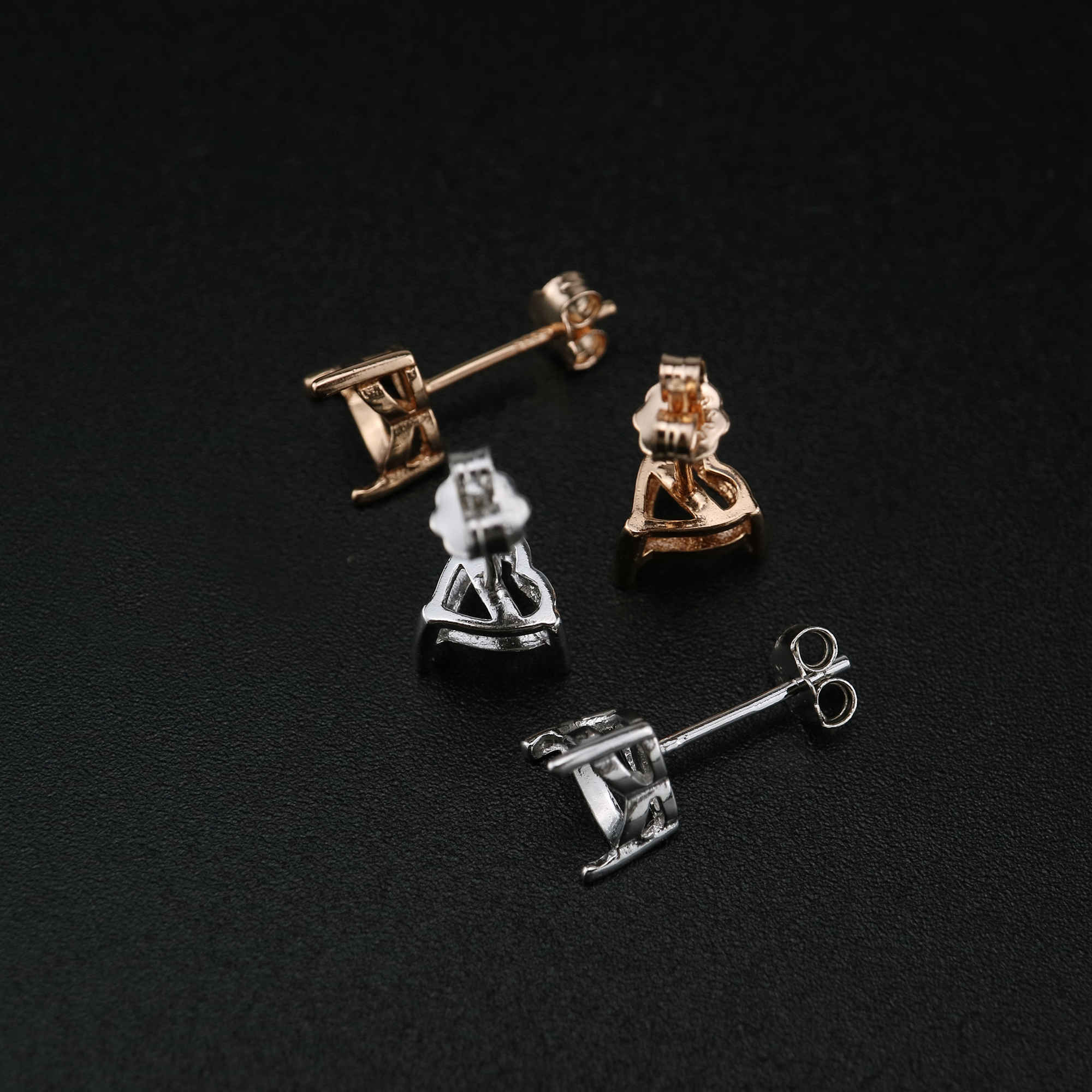 1Pair 5-10MM Rose Gold Plated Solid 925 Sterling Silver Simple Heart Prong Bezel DIY Studs Earrings Settings Jewelry Supplies 1706045 - Click Image to Close
