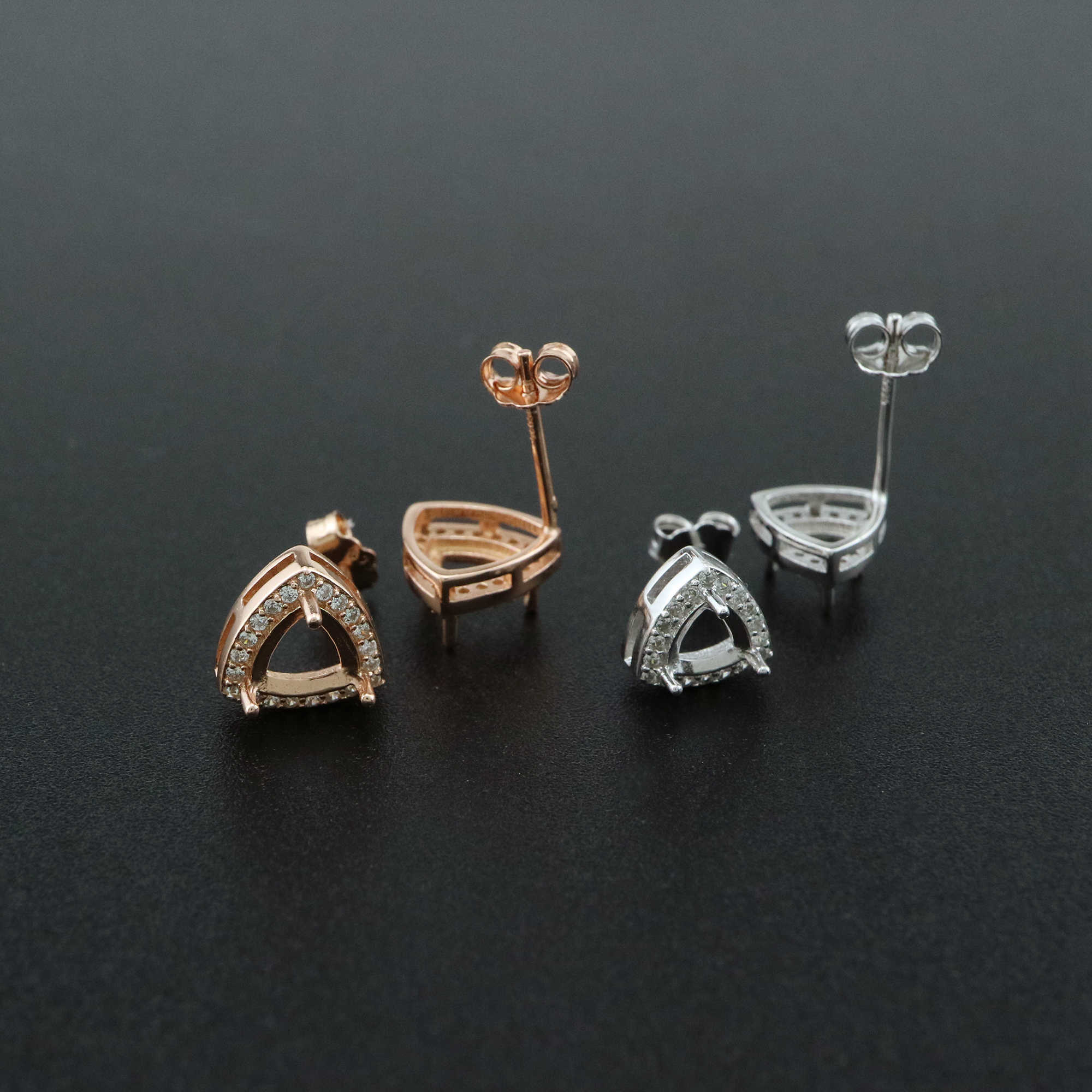 1Pair 5-6MM Rose Gold Plated Solid 925 Sterling Silver Trillion Triangle Prong Bezel DIY Studs Earrings Settings for Gemstone Jewelry Supplies 1706047 - Click Image to Close