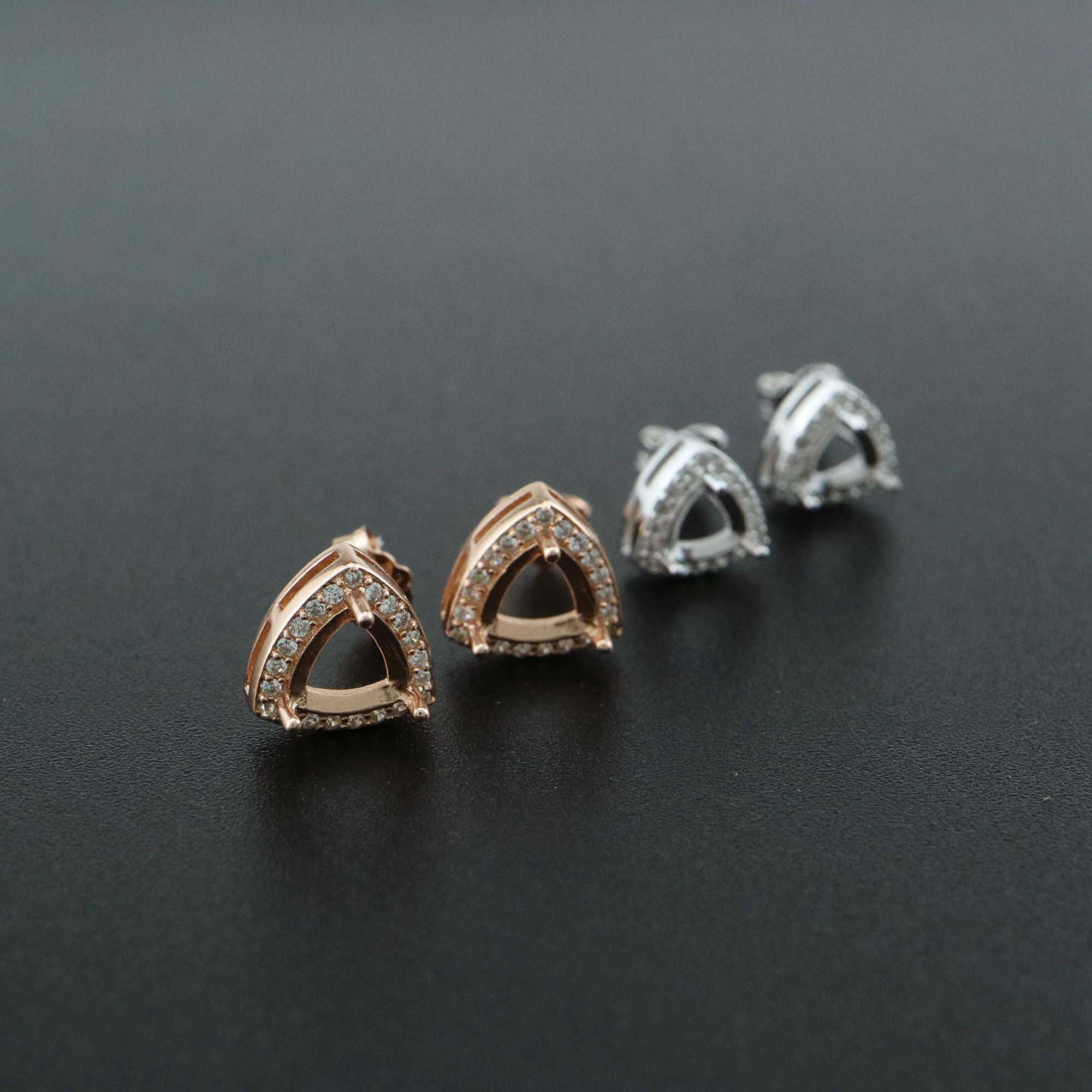 1Pair 5-6MM Rose Gold Plated Solid 925 Sterling Silver Trillion Triangle Prong Bezel DIY Studs Earrings Settings for Gemstone Jewelry Supplies 1706047 - Click Image to Close