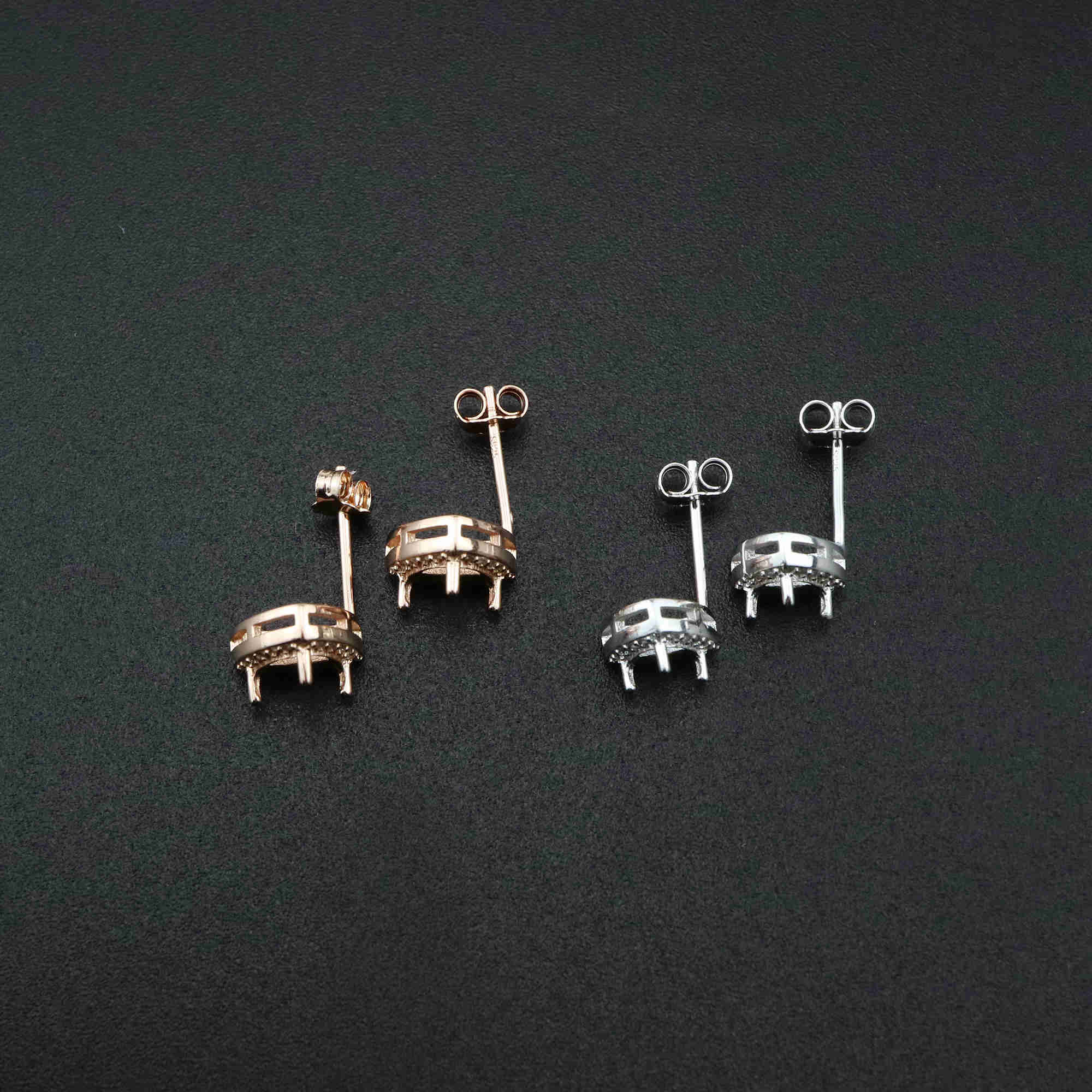 1Pair 5-6MM Rose Gold Plated Solid 925 Sterling Silver Trillion Triangle Prong Bezel DIY Studs Earrings Settings for Gemstone Jewelry Supplies 1706047 - Click Image to Close