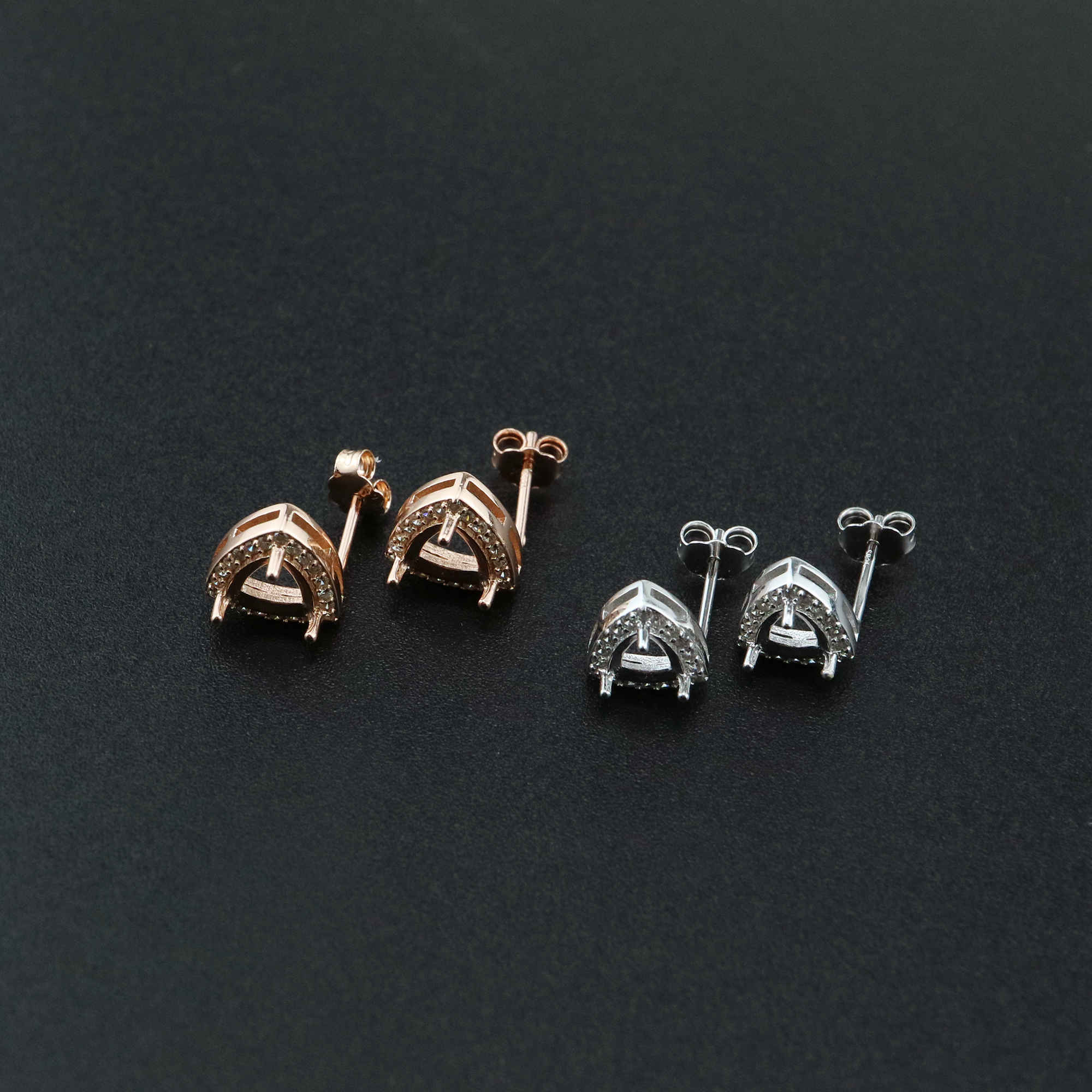 1Pair 5-6MM Rose Gold Plated Solid 925 Sterling Silver Trillion Triangle Prong Bezel DIY Studs Earrings Settings for Gemstone Jewelry Supplies 1706047 - Click Image to Close