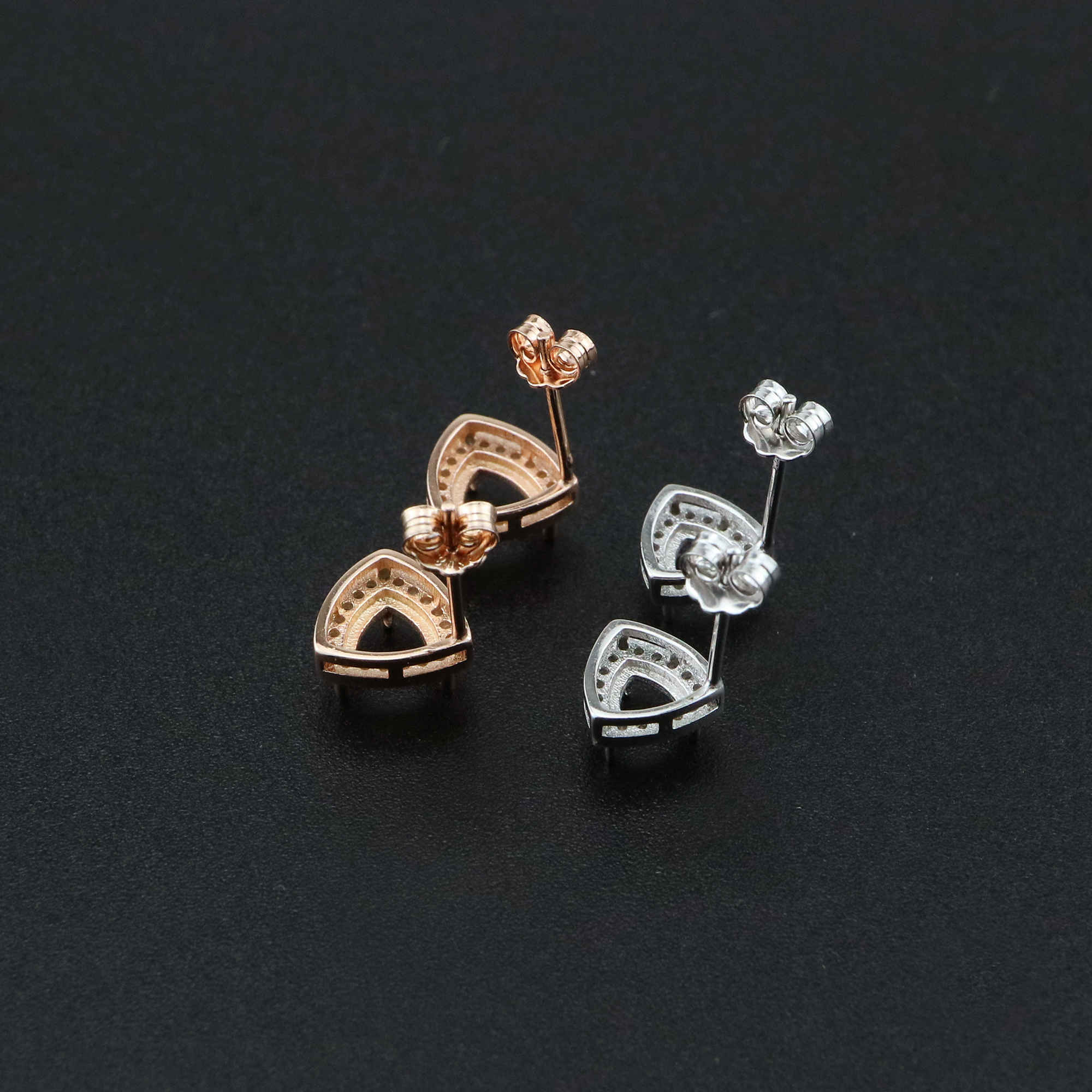 1Pair 5-6MM Rose Gold Plated Solid 925 Sterling Silver Trillion Triangle Prong Bezel DIY Studs Earrings Settings for Gemstone Jewelry Supplies 1706047 - Click Image to Close