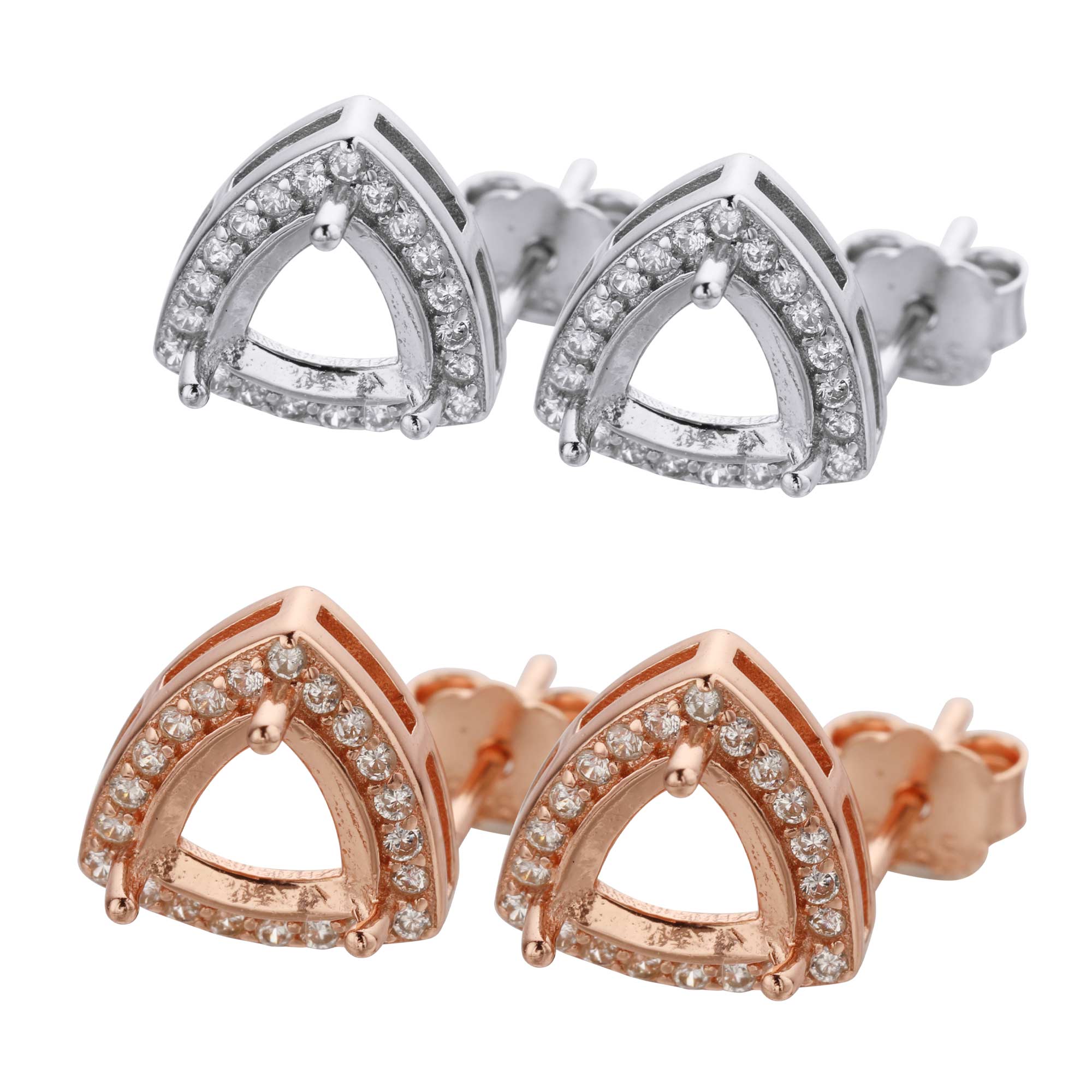 1Pair 5-6MM Rose Gold Plated Solid 925 Sterling Silver Trillion Triangle Prong Bezel DIY Studs Earrings Settings for Gemstone Jewelry Supplies 1706047 - Click Image to Close