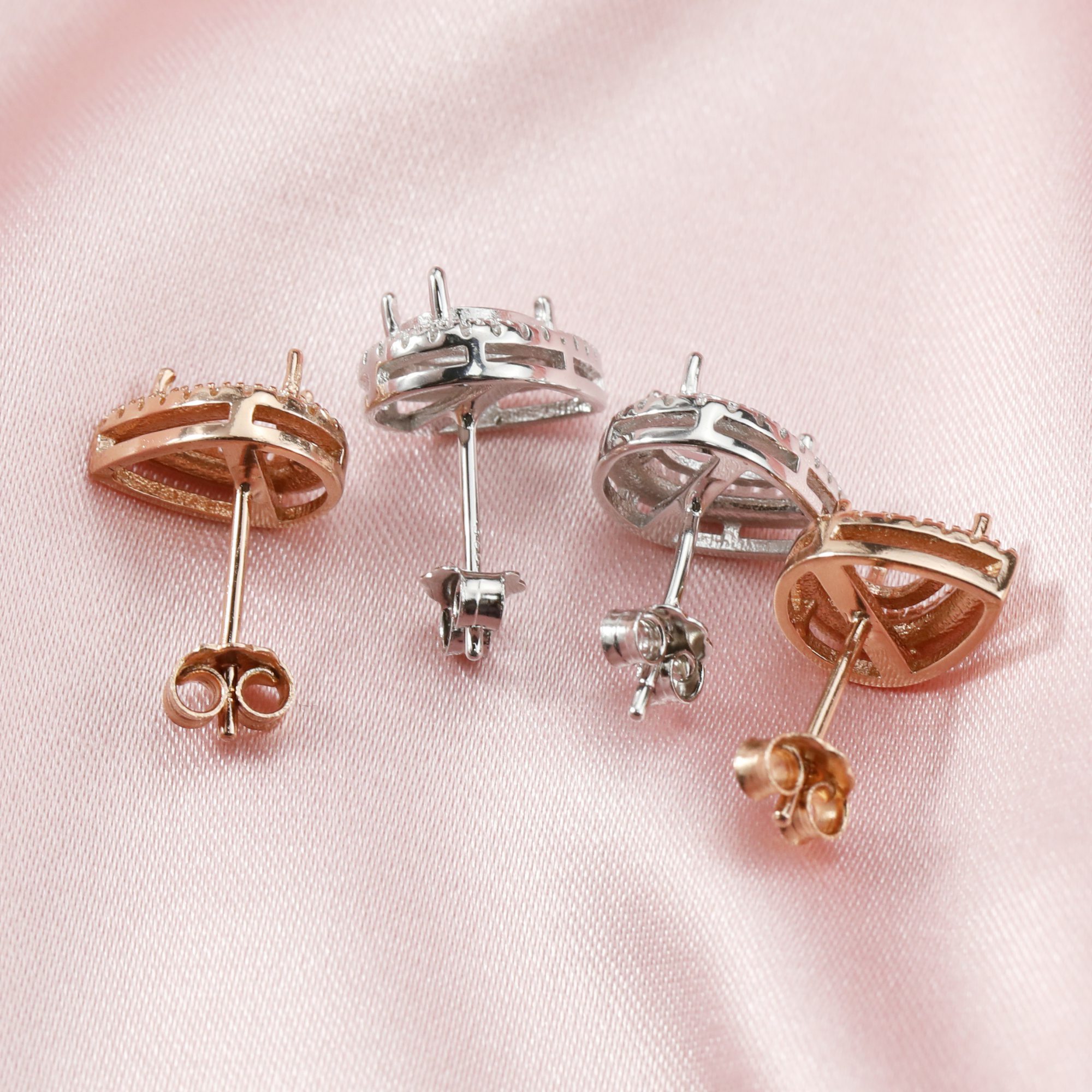 14K Solid Gold Halo Pear Prongs Studs Earrings Settings for Faceted Gemstone DIY Supplies Findings 1706048-1