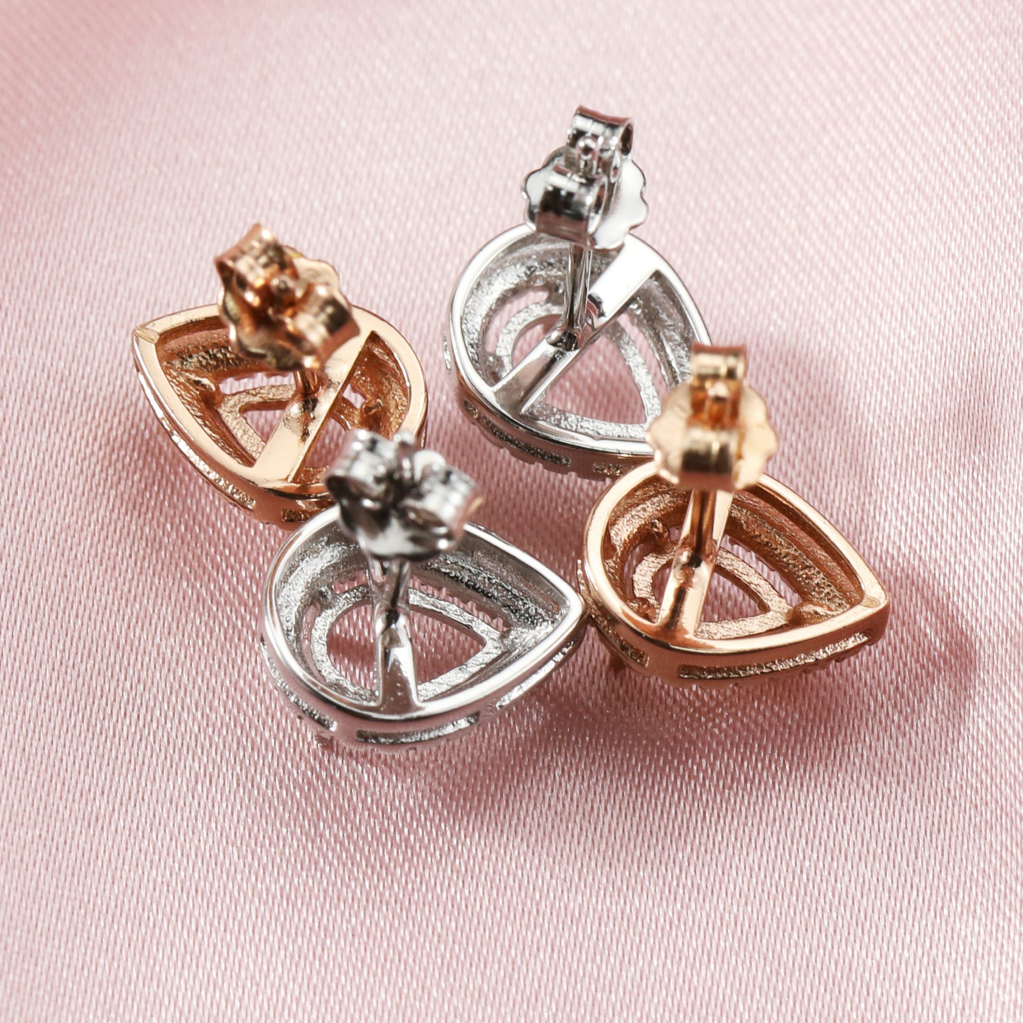 14K Solid Gold Halo Pear Prongs Studs Earrings Settings for Faceted Gemstone DIY Supplies Findings 1706048-1