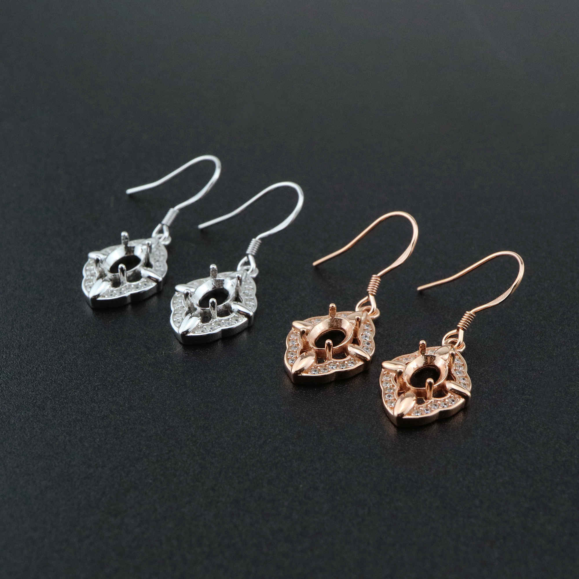 1Pair 5x7MM Rose Gold Plated Solid 925 Sterling Silver Oval Prong Bezel DIY Hooks Earrings Settings for Gemstone Jewelry Supplies 1706049 - Click Image to Close