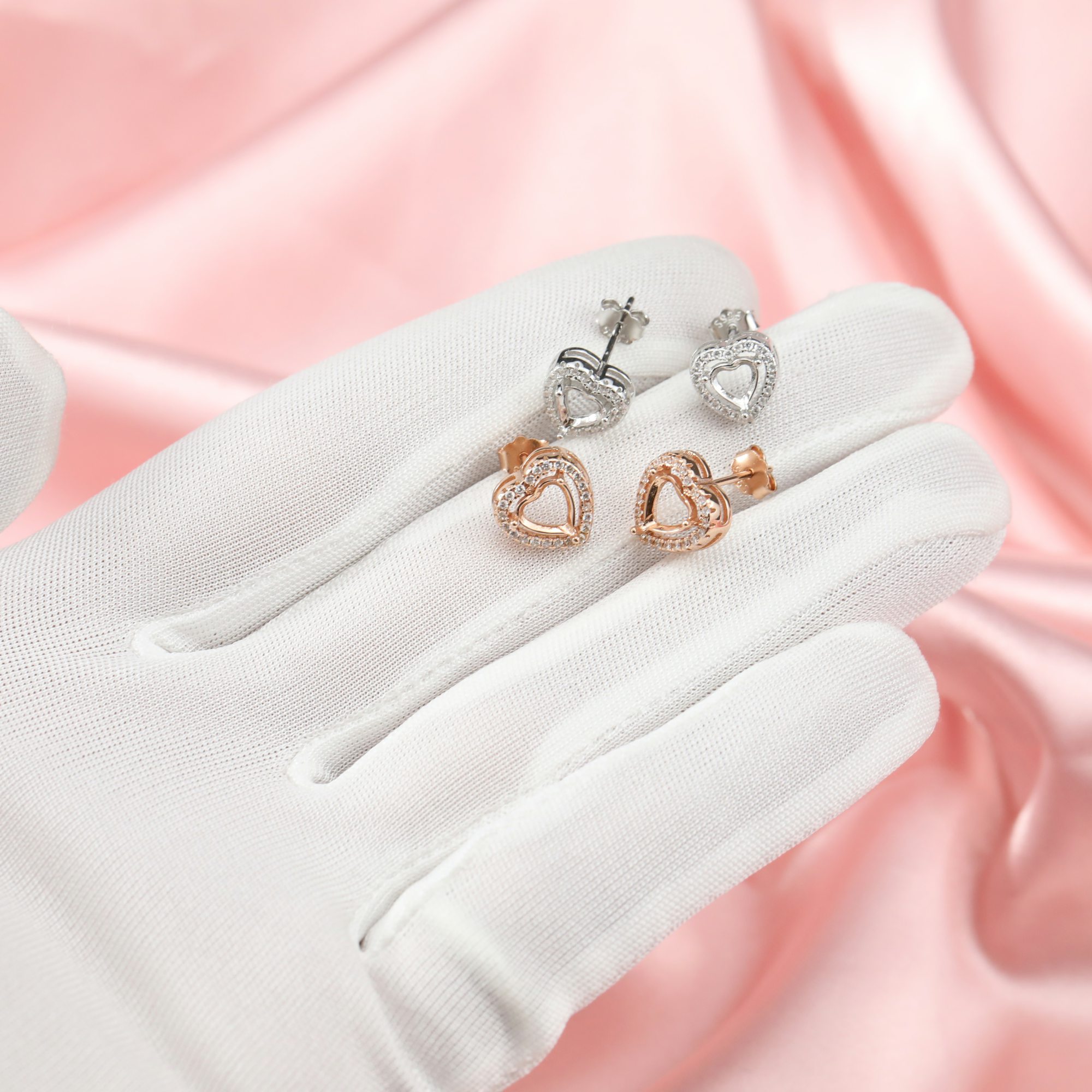 14K Solid Gold Halo Heart Prongs Studs Earrings Settings for Faceted Gemstone DIY Supplies Findings 1706051-1 - Click Image to Close