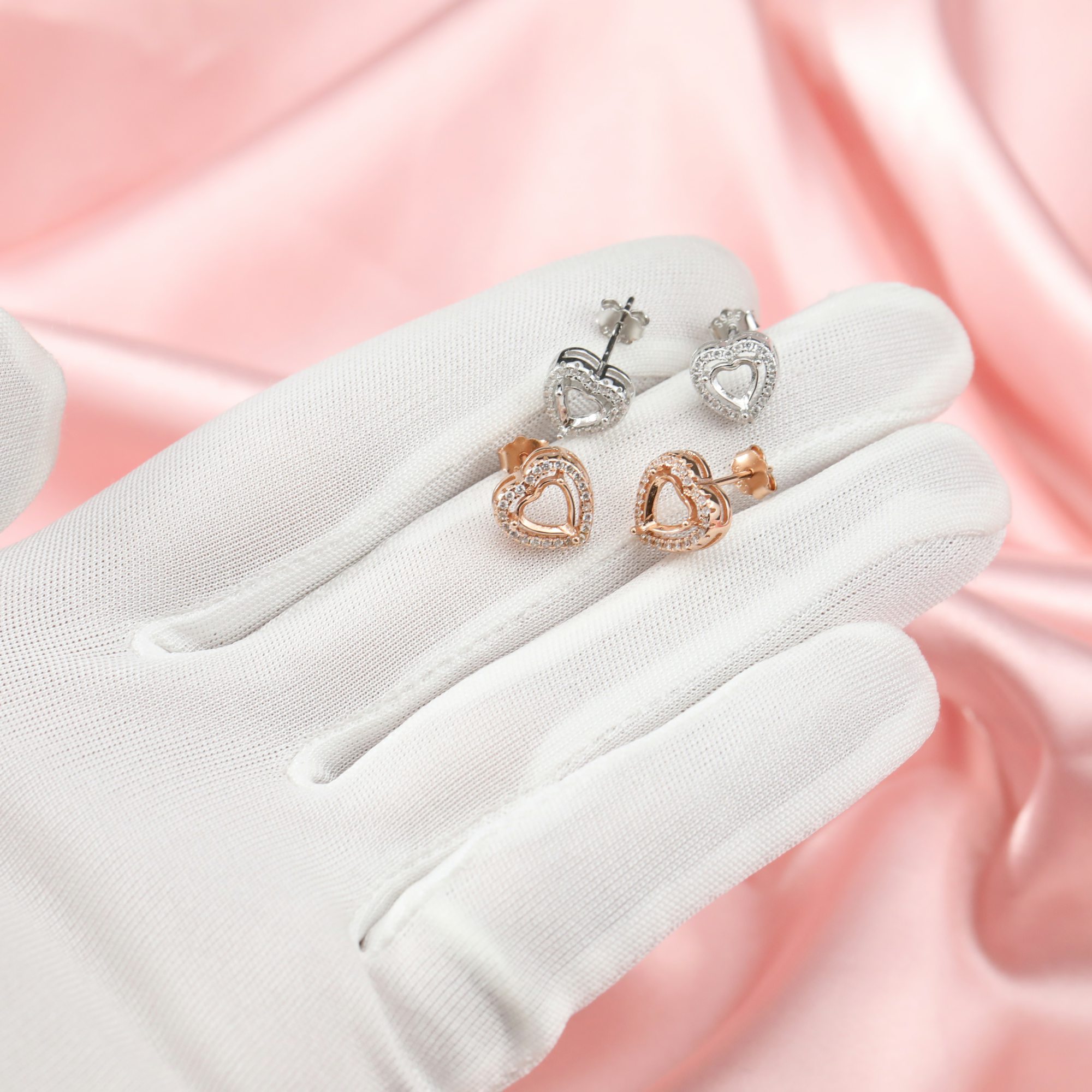 14K Solid Gold Halo Heart Prongs Studs Earrings Settings for Faceted Gemstone DIY Supplies Findings 1706051-1